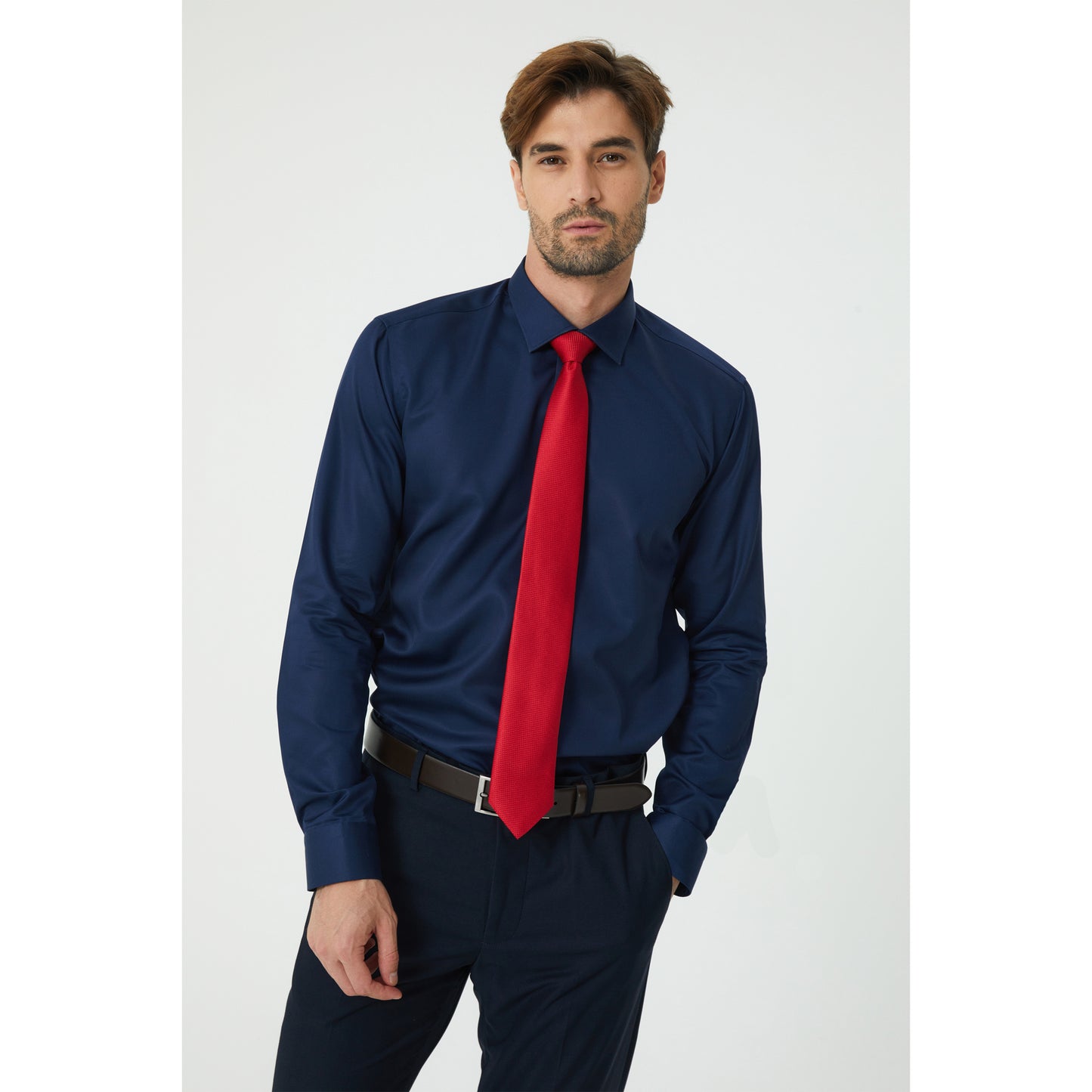 Navy Shirt Non Iron Satin