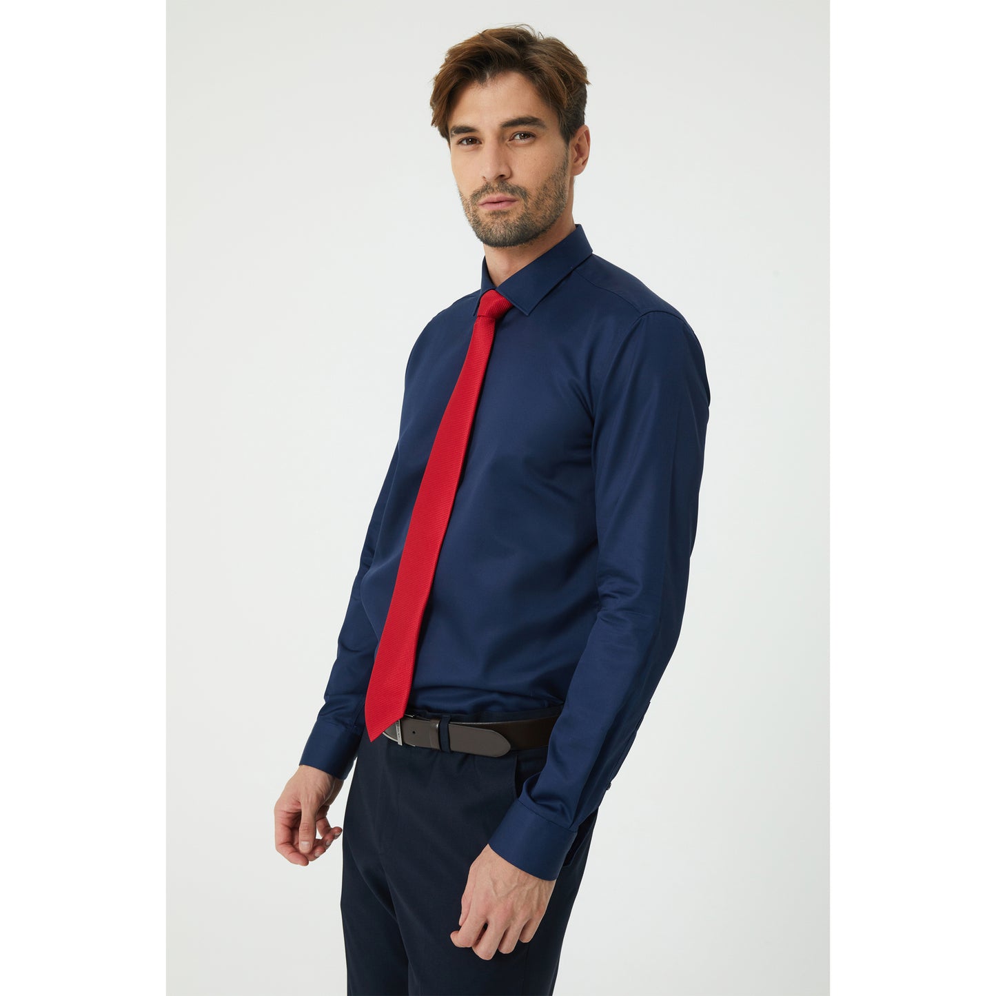 Navy Shirt Non Iron Satin