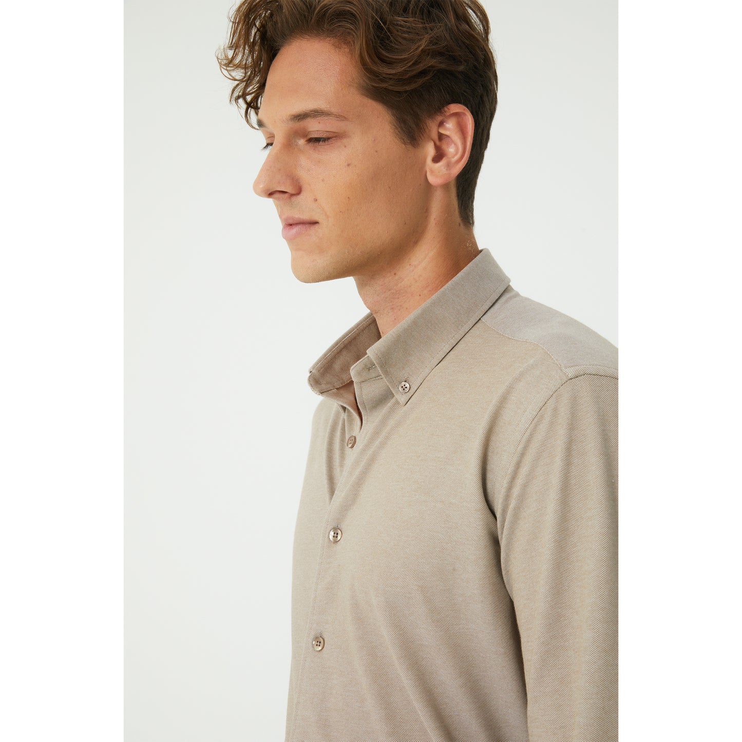 Beige Pique Cotton Knit Shirt