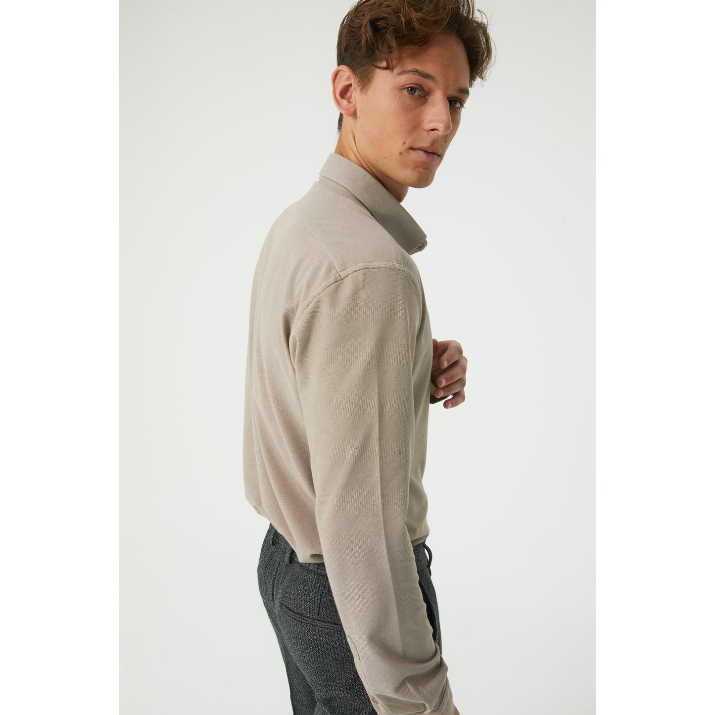 Beige Pique Cotton Knit Shirt