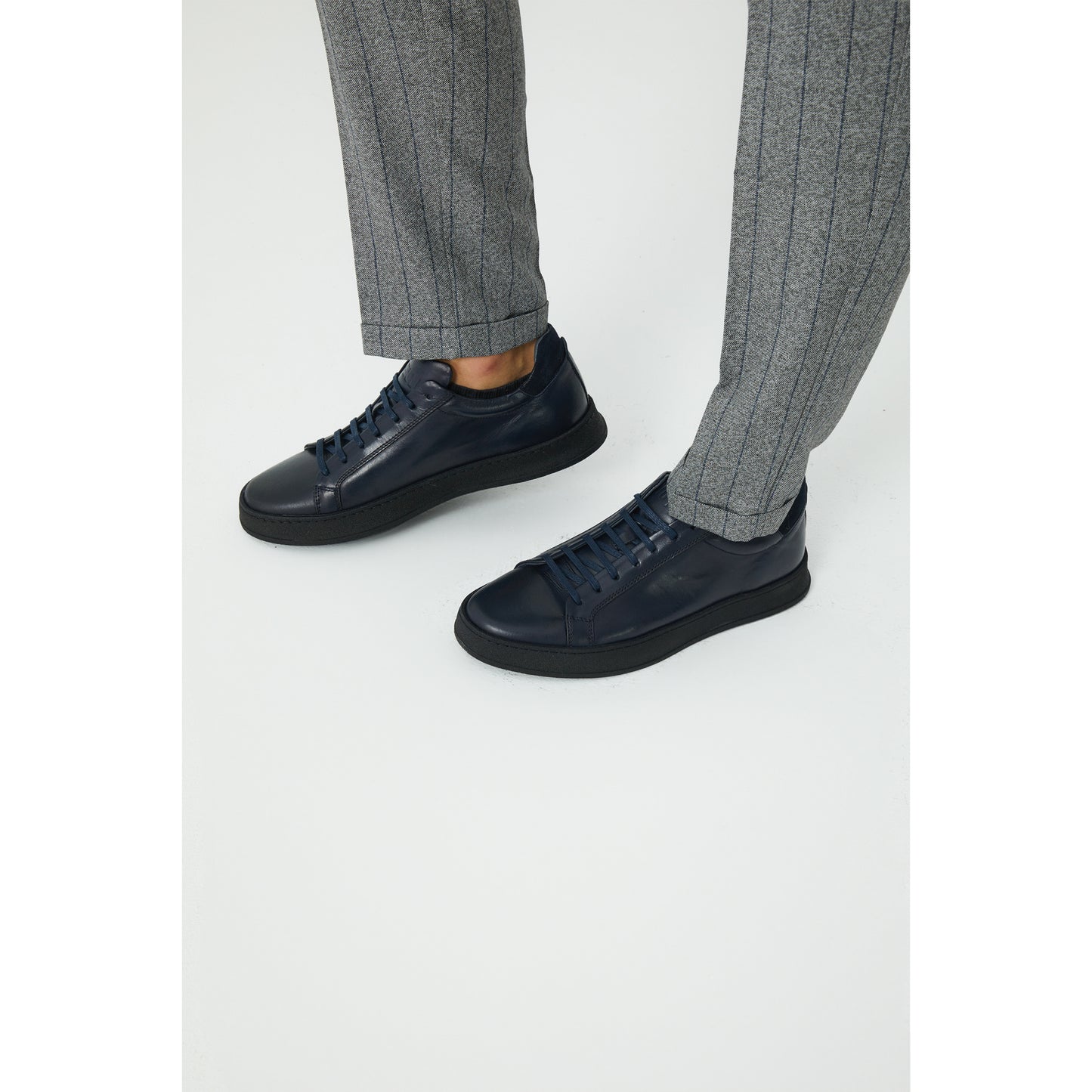 Navy Leather Sneakers