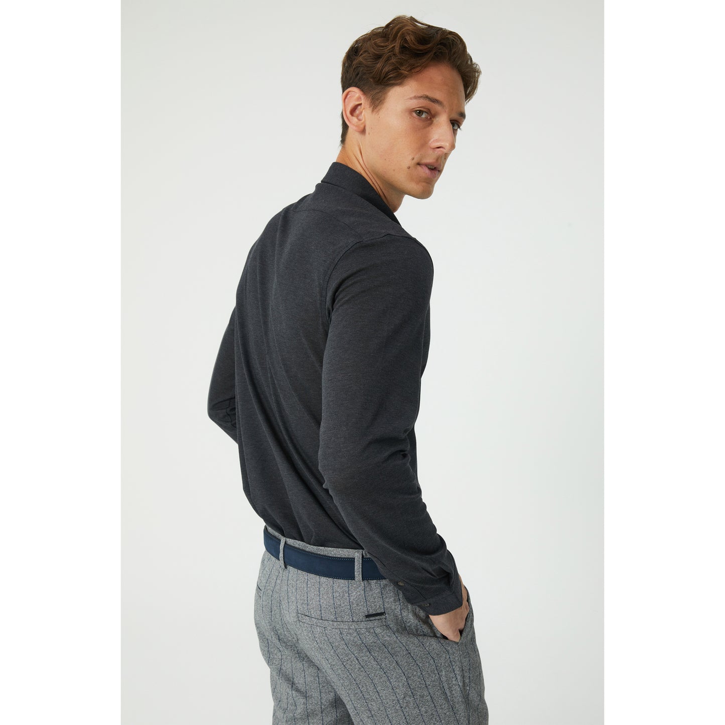 Dark Grey Pique Cotton Knit Shirt