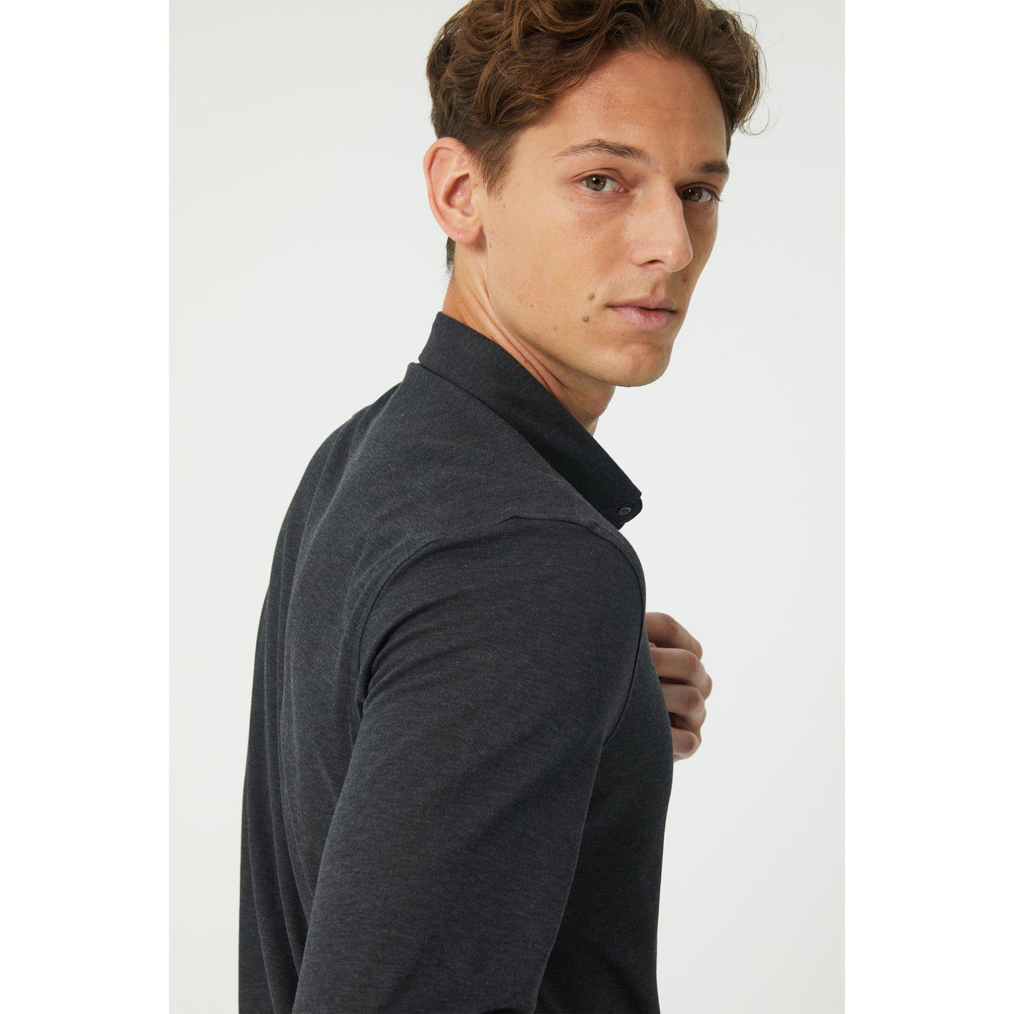 Dark Grey Pique Cotton Knit Shirt
