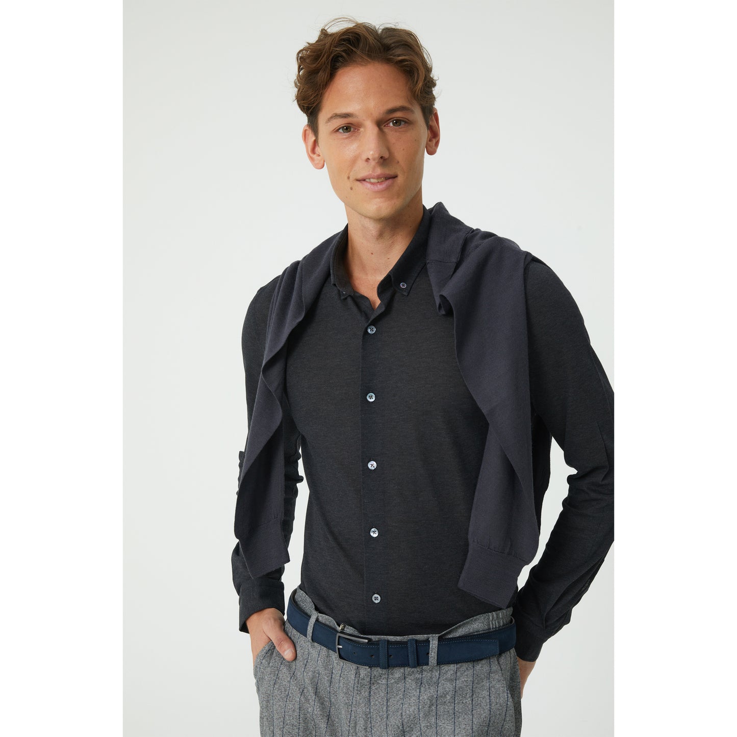 Dark Grey Pique Cotton Knit Shirt