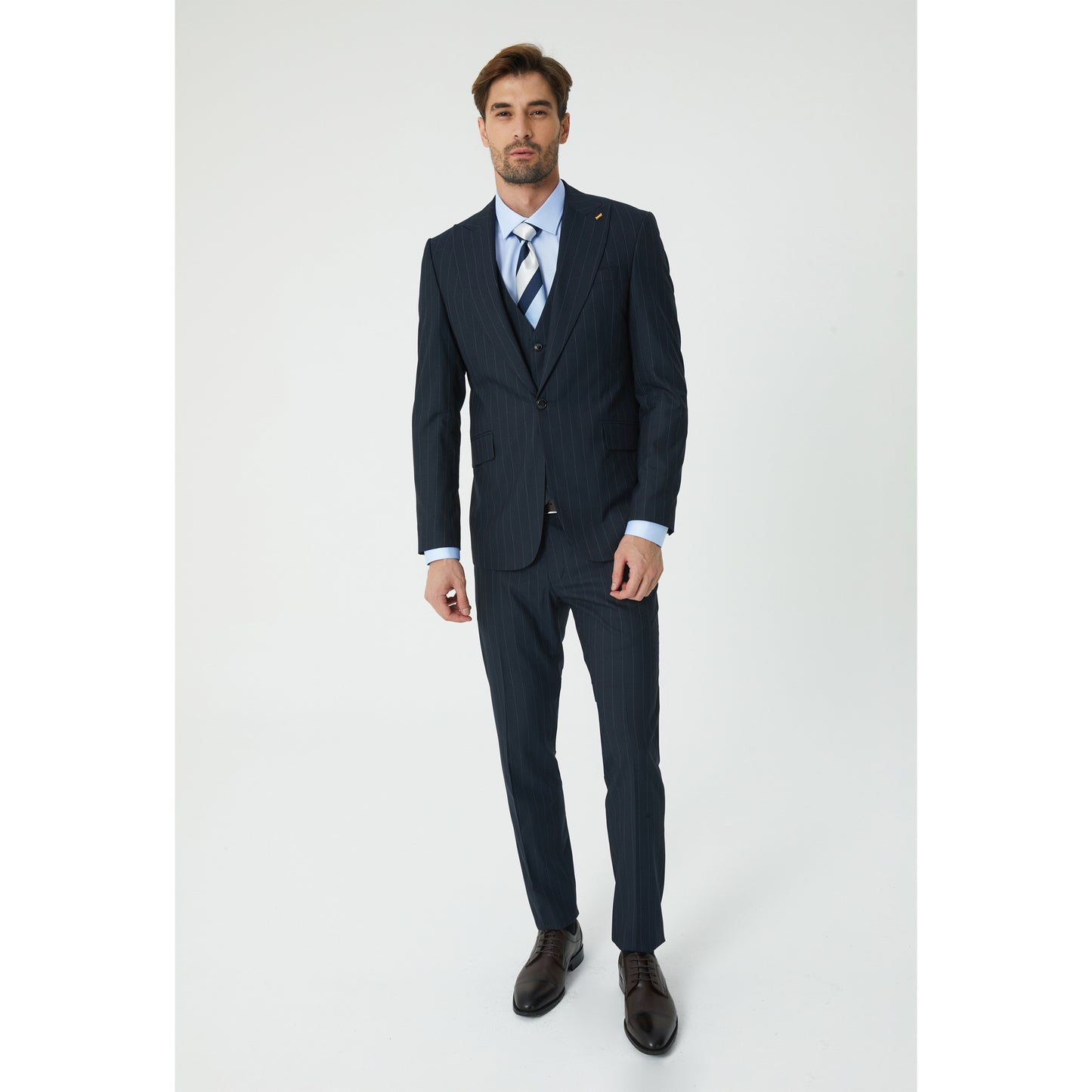 Navy Light Striped Three-Piece Suit
