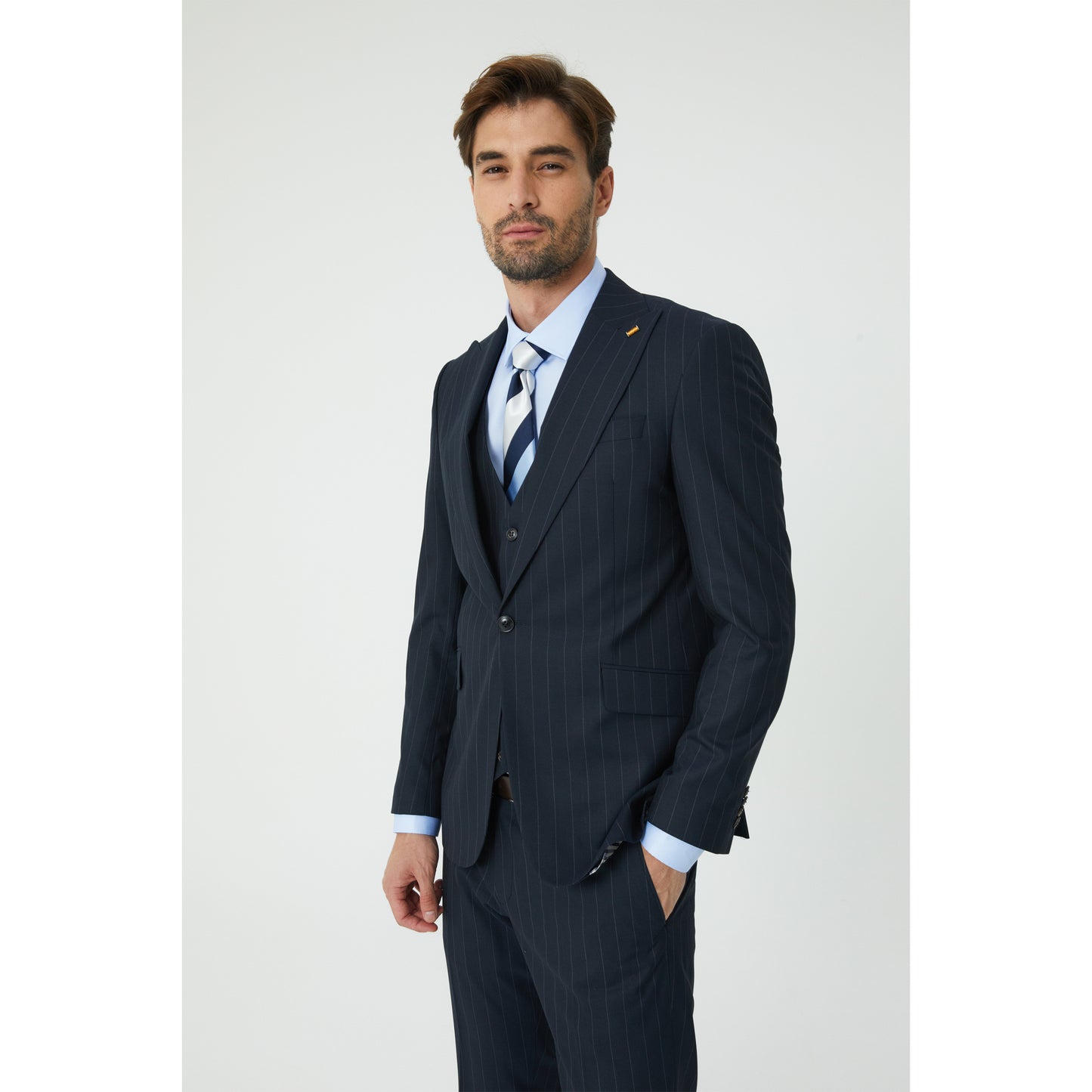 Navy Light Striped Three-Piece Suit