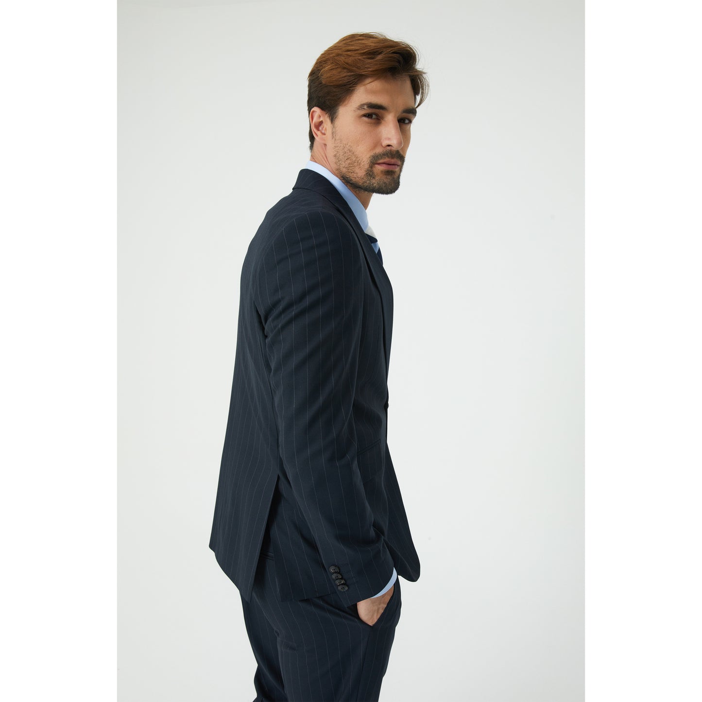 Navy Light Striped Three-Piece Suit