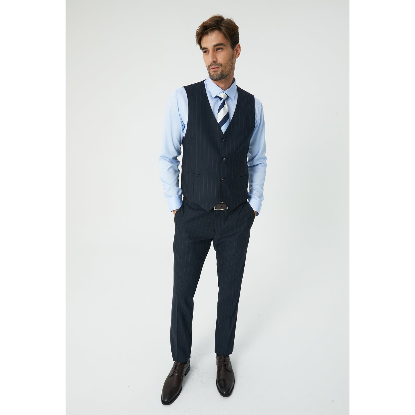 Navy Light Striped Three-Piece Suit