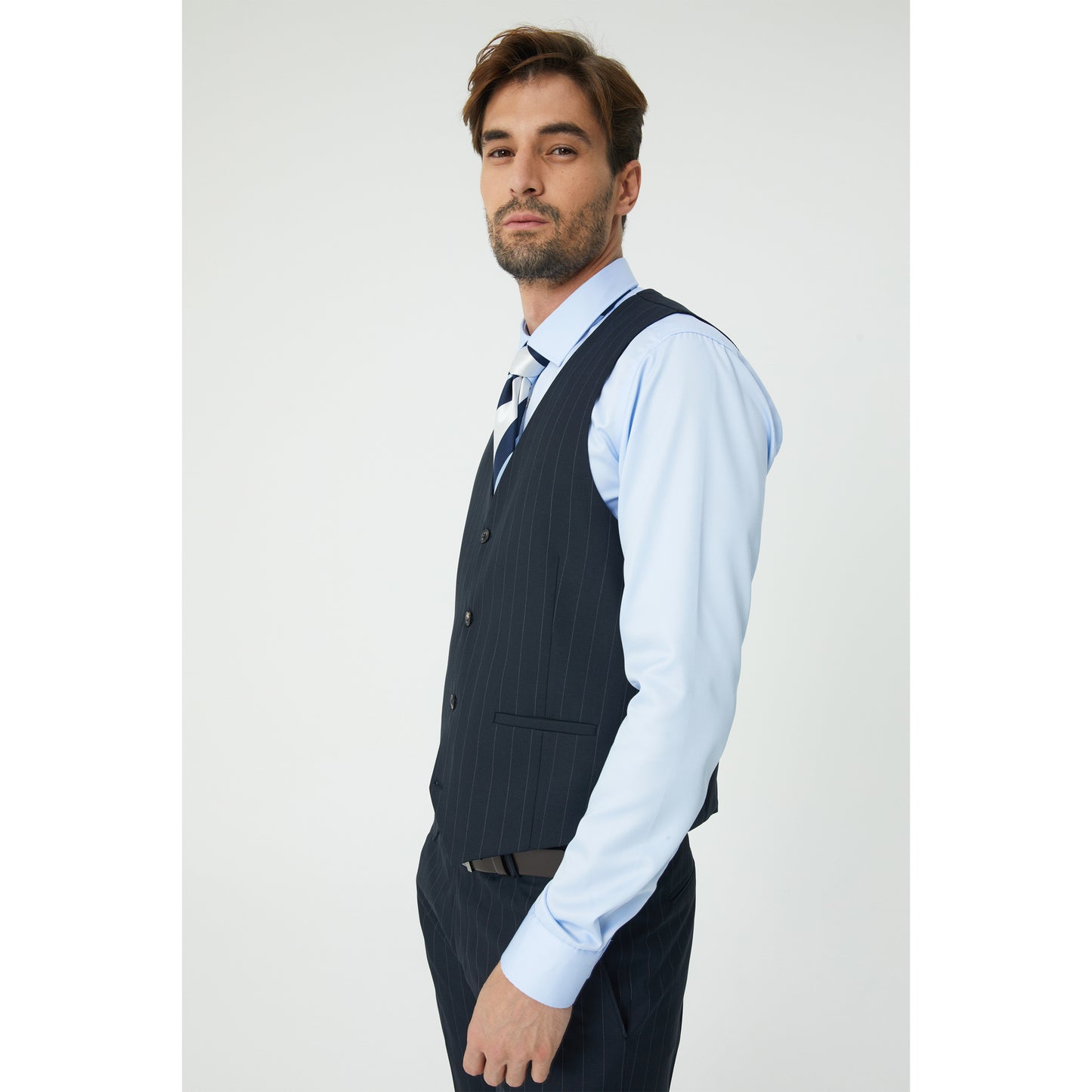 Navy Light Striped Three-Piece Suit