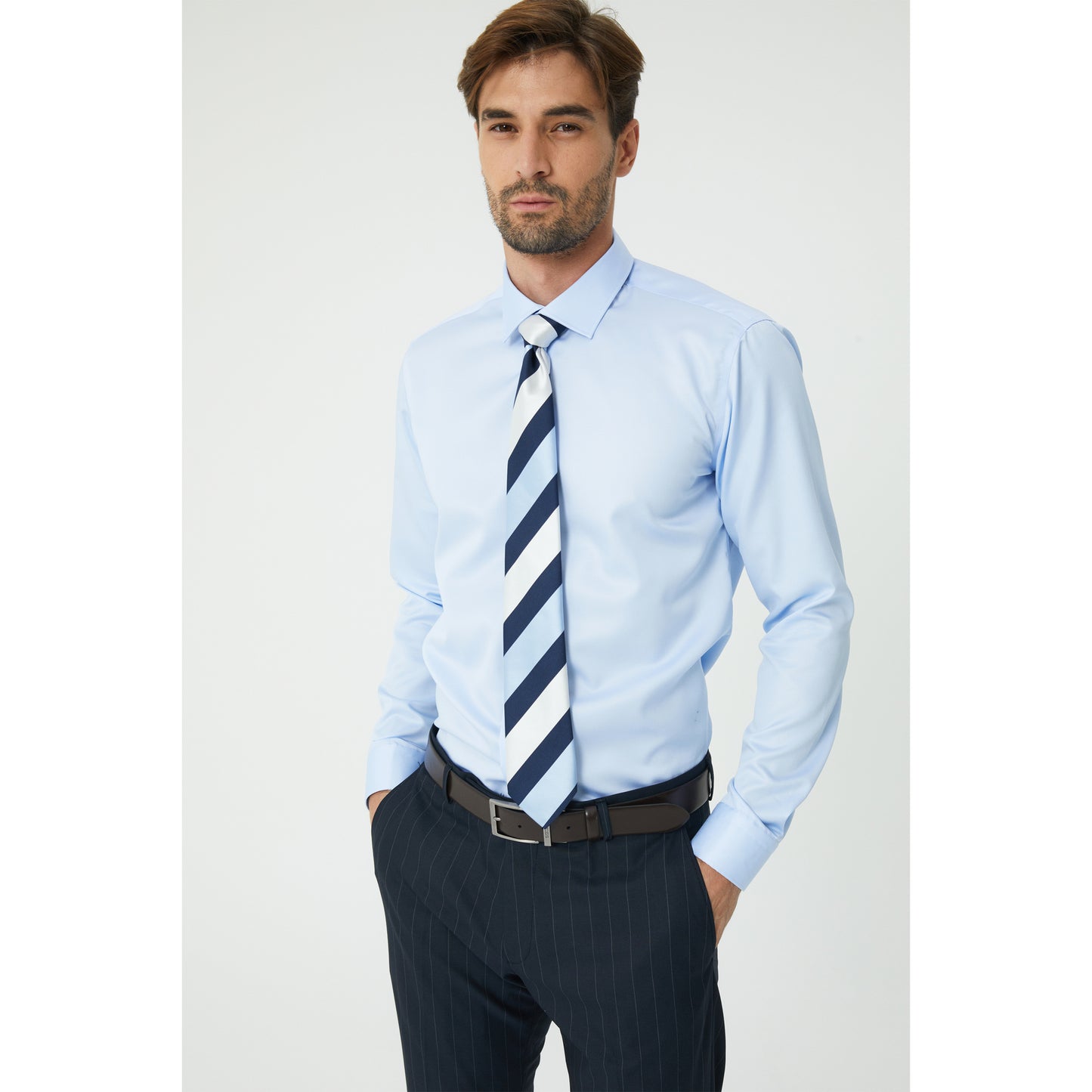 Blue Shirt Non Iron Satin