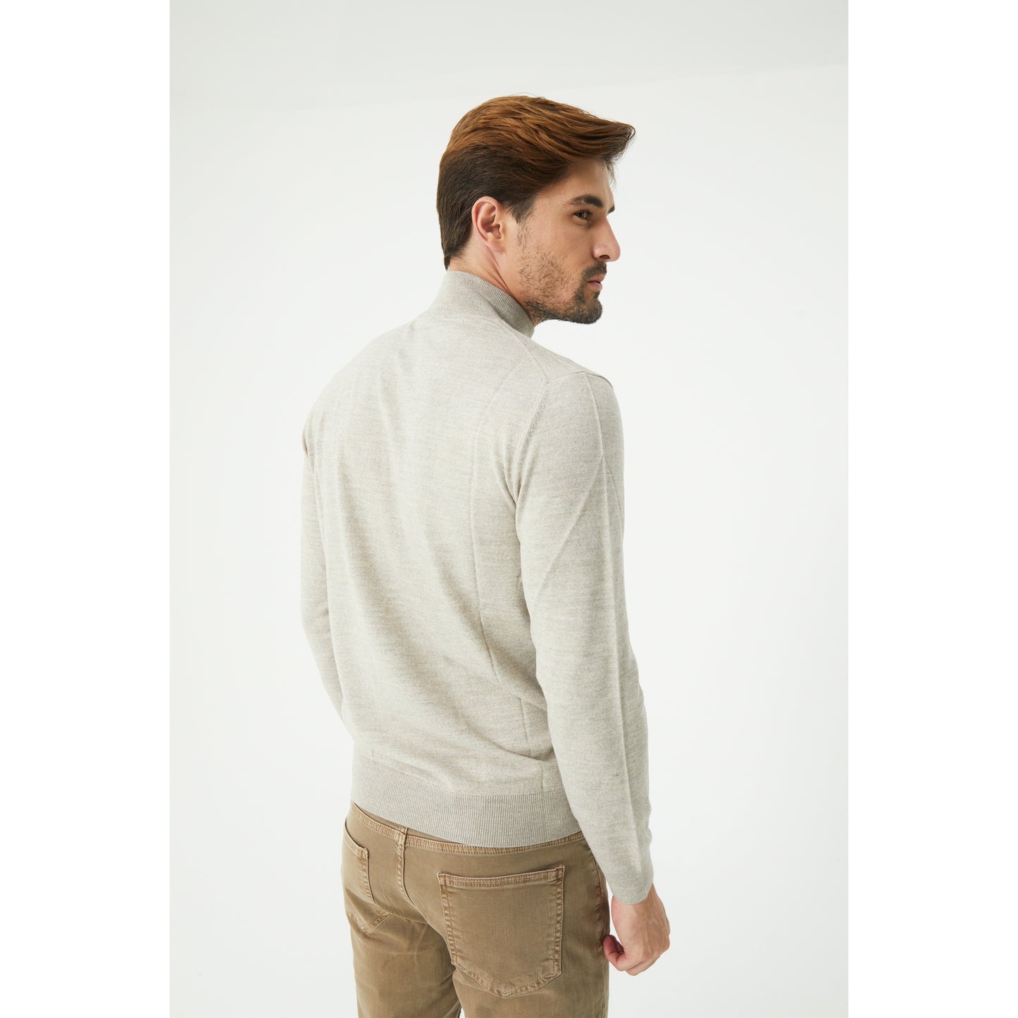 Beige Wool Blend Turtleneck Sweater
