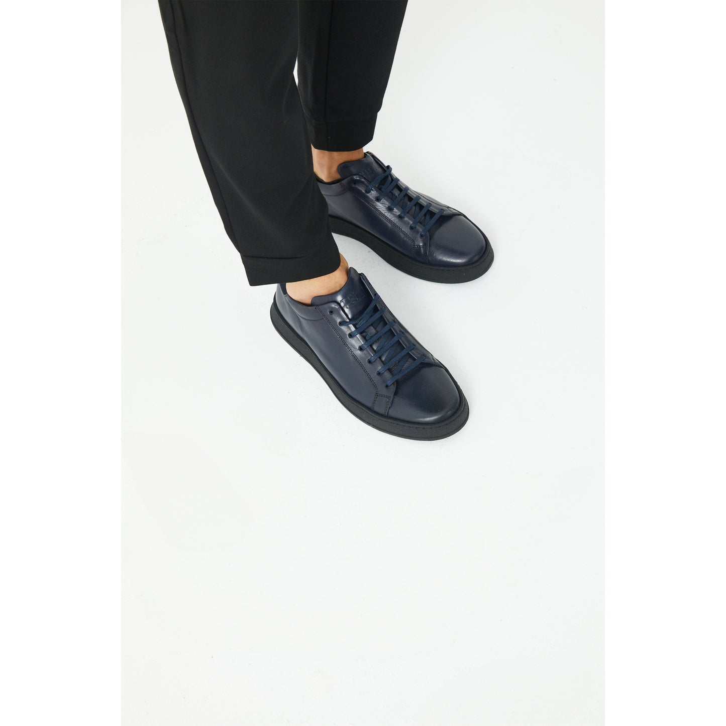 Navy Leather Sneakers