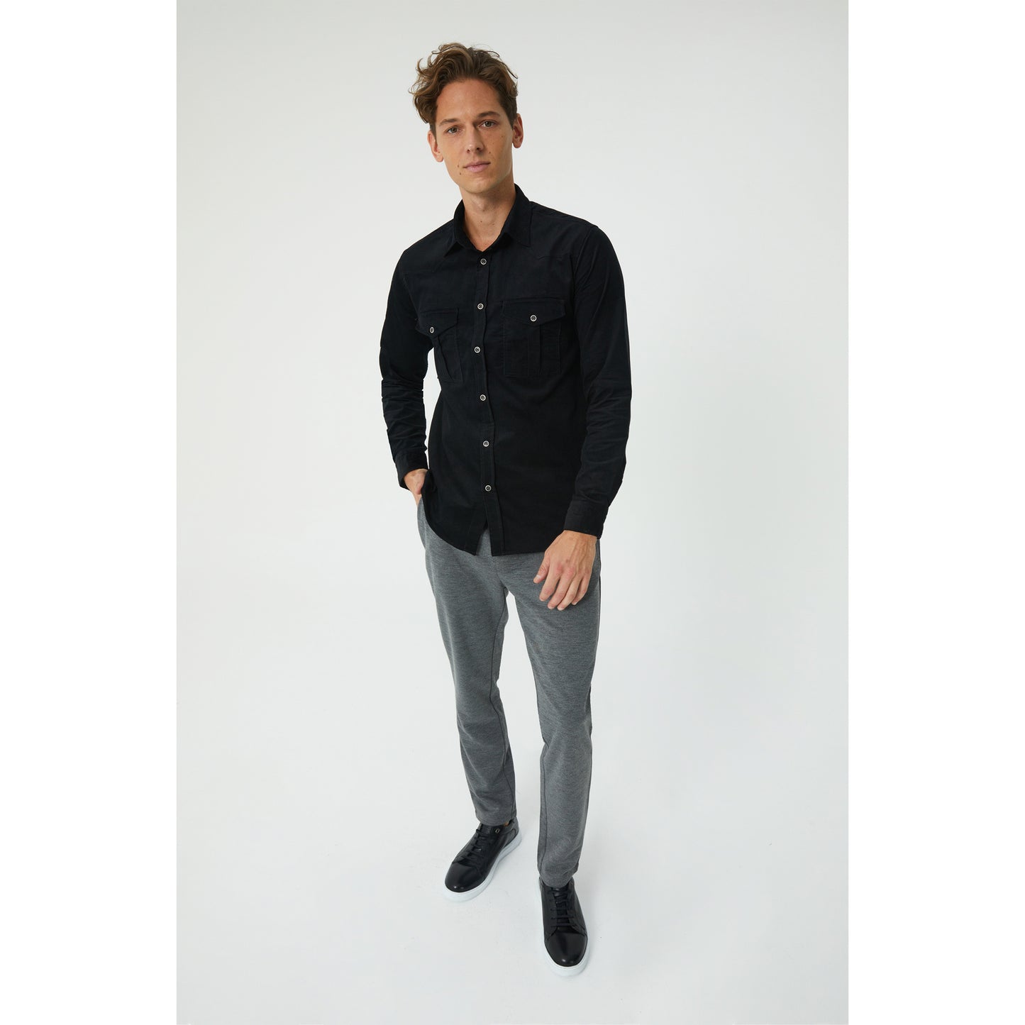 Black Cotton Corduroy Shirt