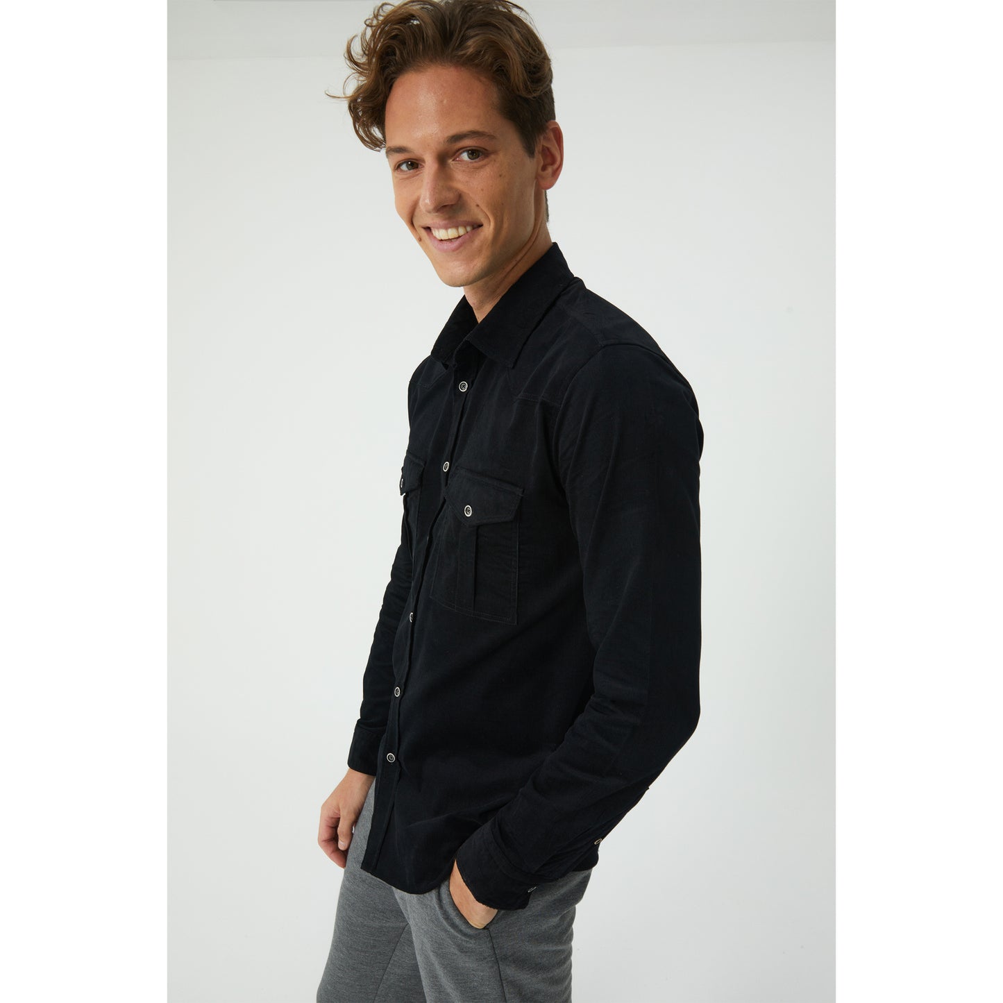 Black Cotton Corduroy Shirt