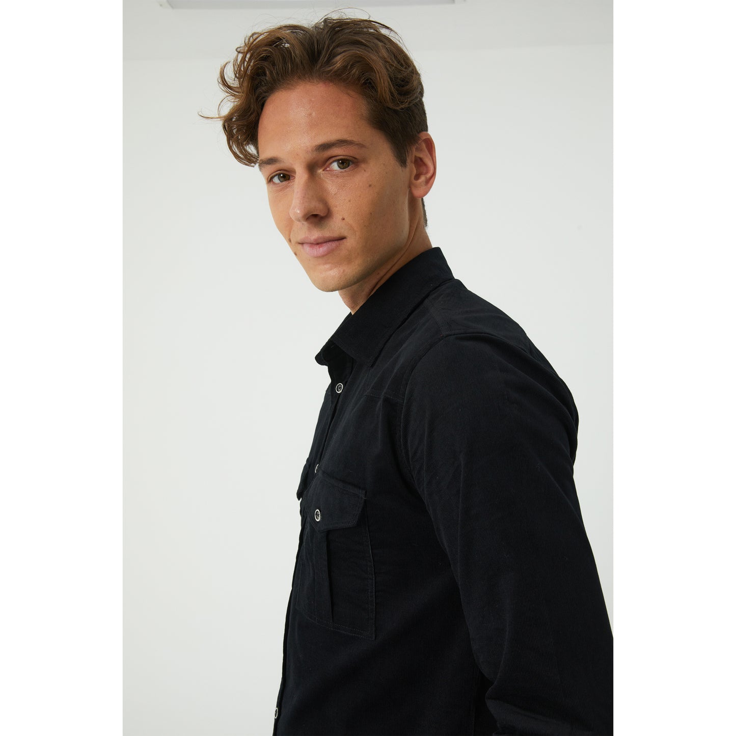 Black Cotton Corduroy Shirt