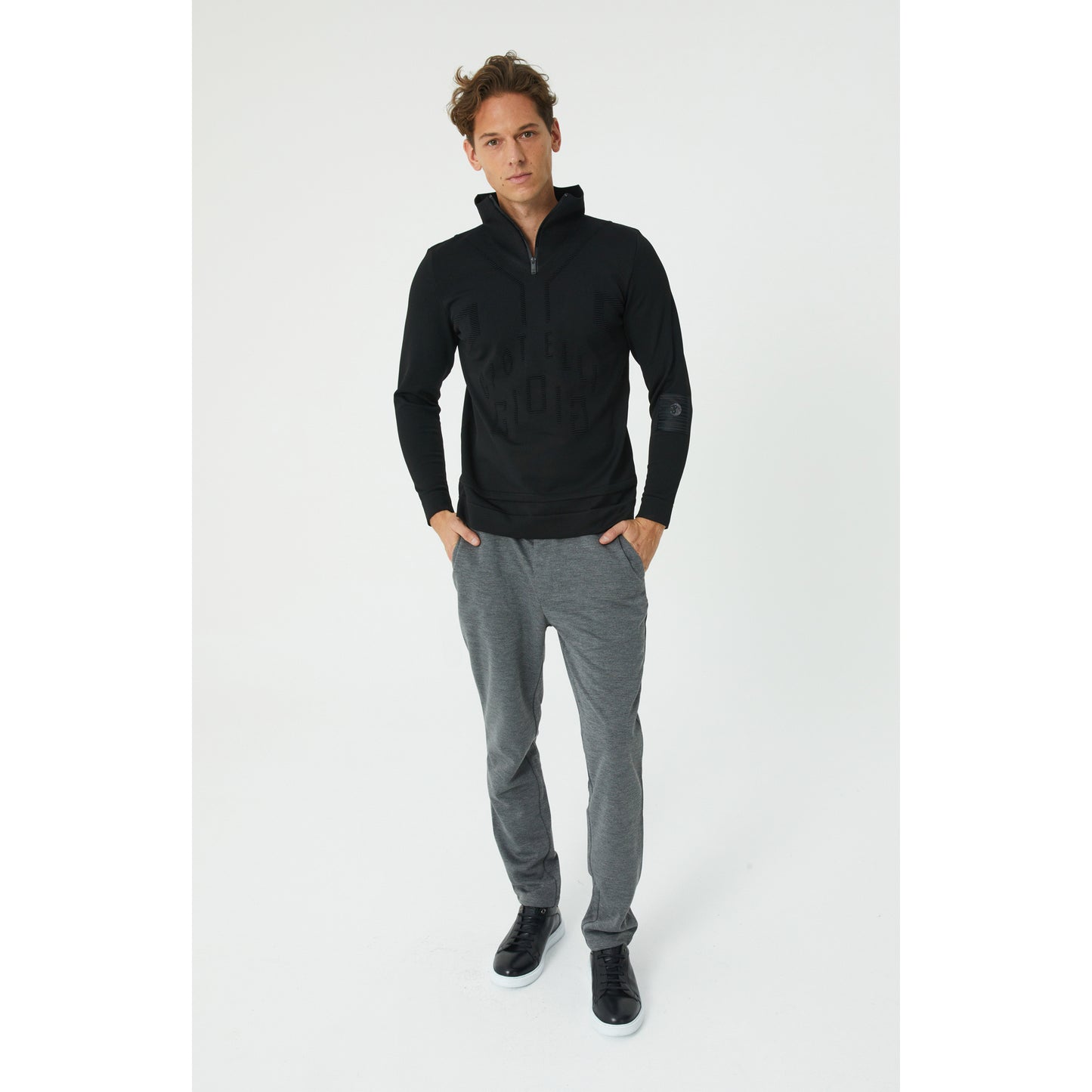Black Patterned Half-Zip Sweater