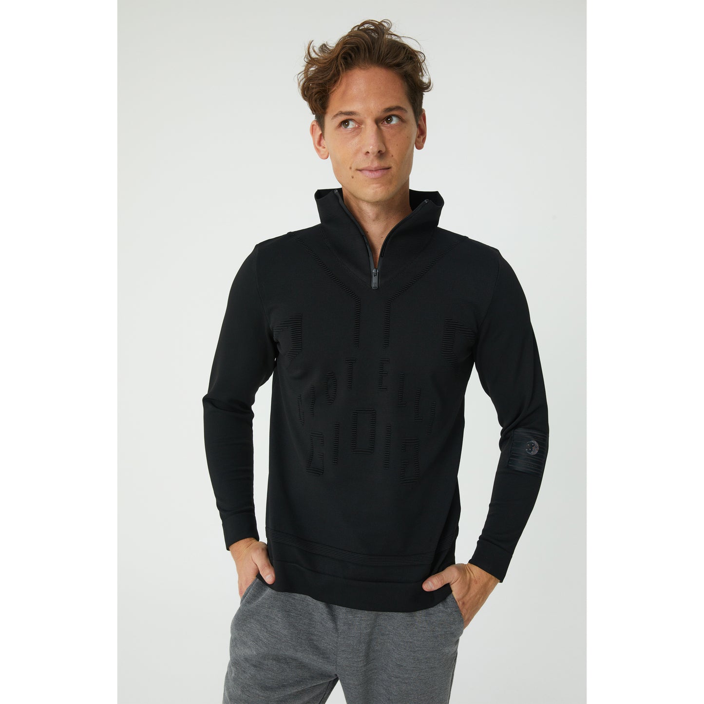 Black Patterned Half-Zip Sweater