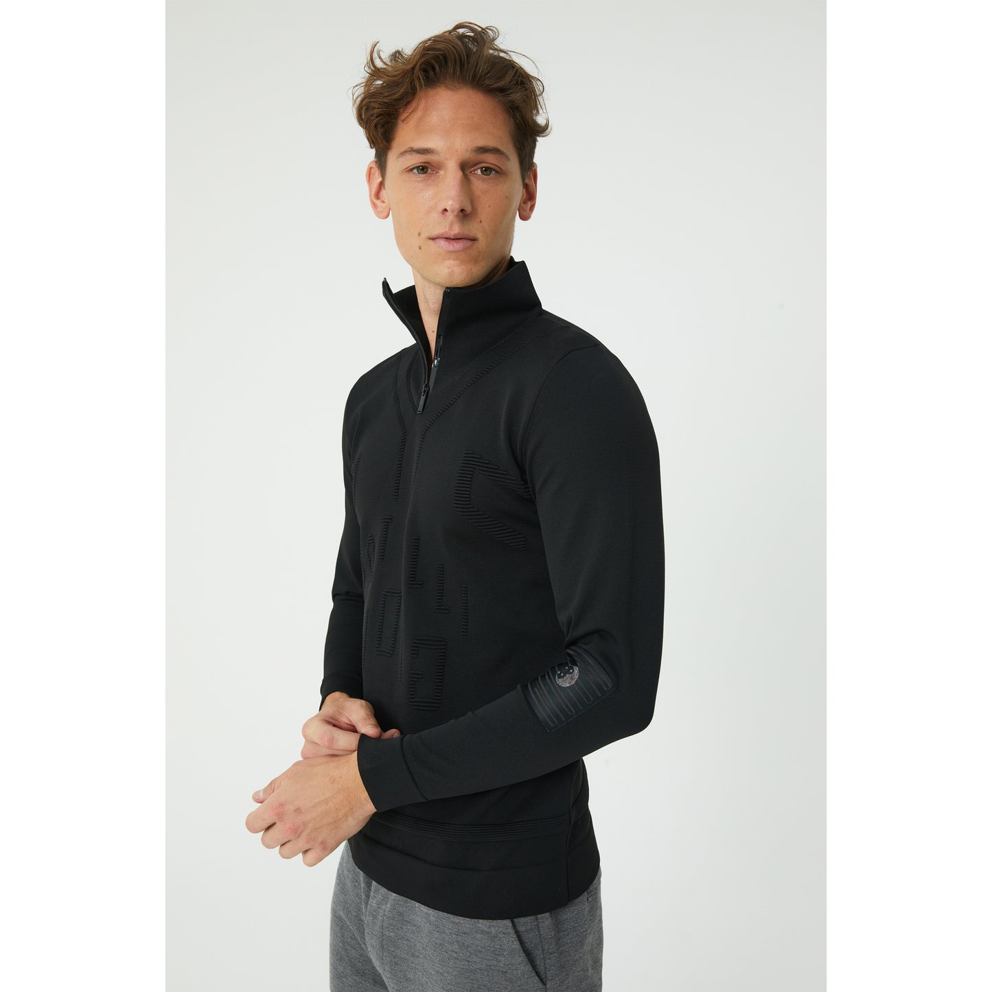 Black Patterned Half-Zip Sweater
