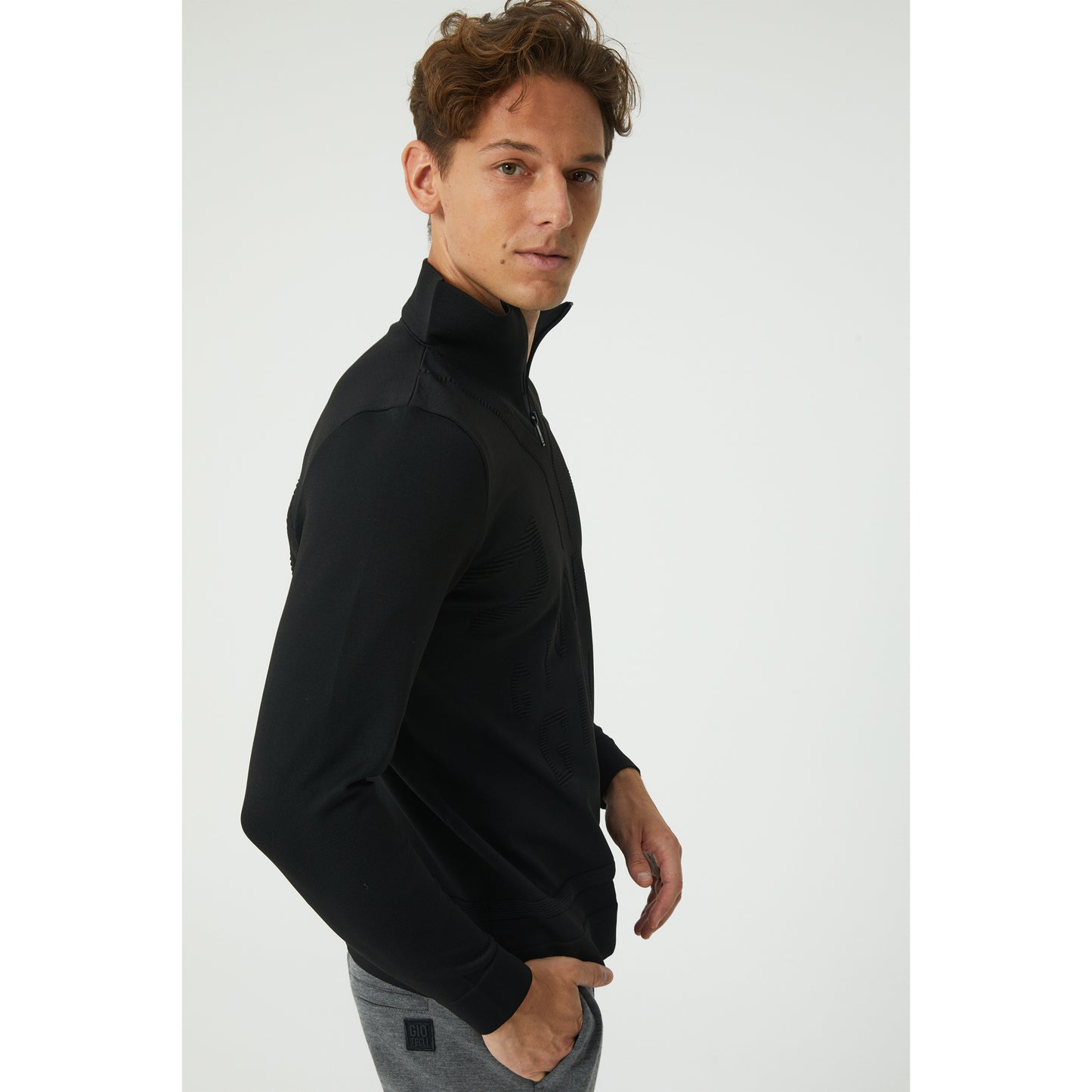 Black Patterned Half-Zip Sweater