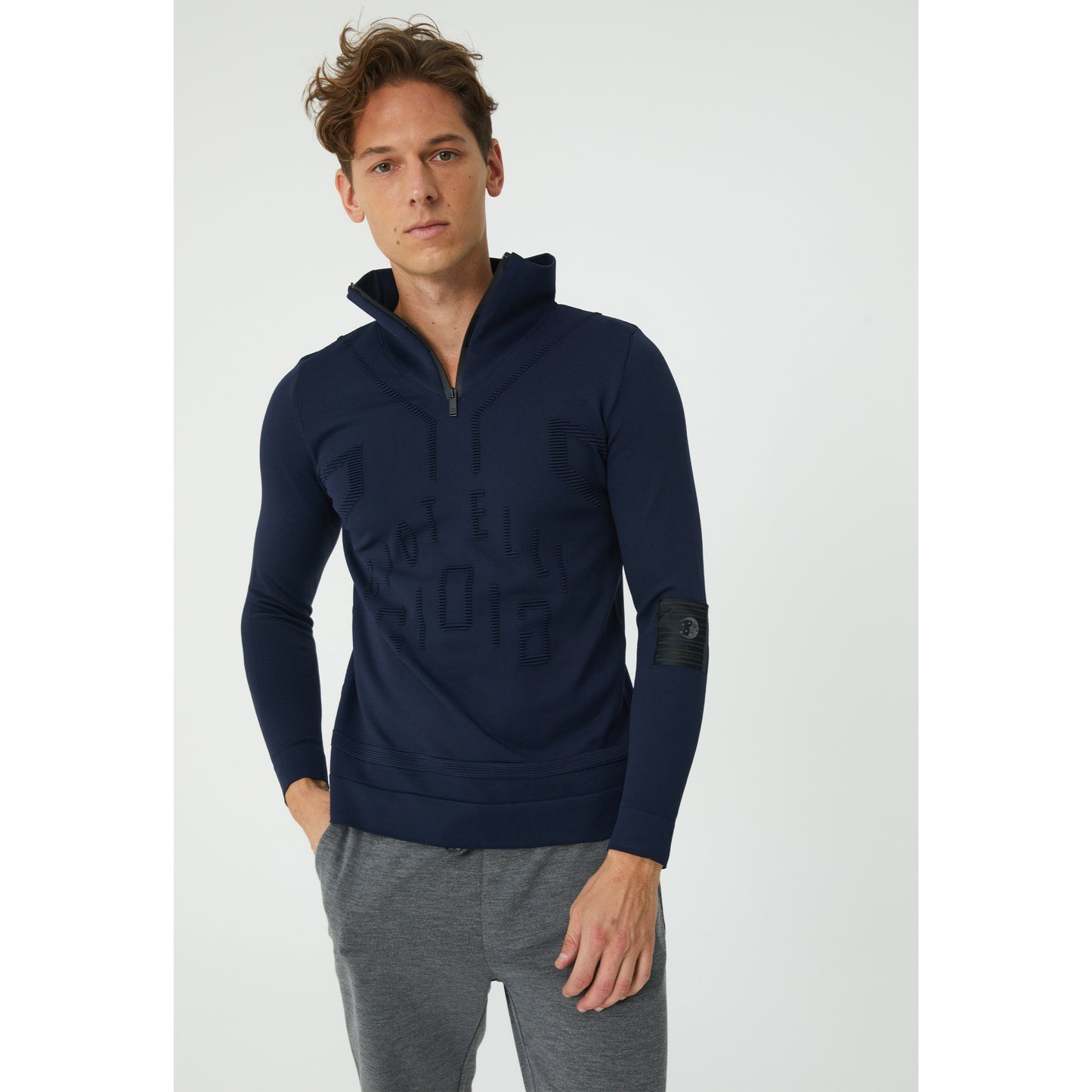 Navy Patterned Half-Zip Sweater