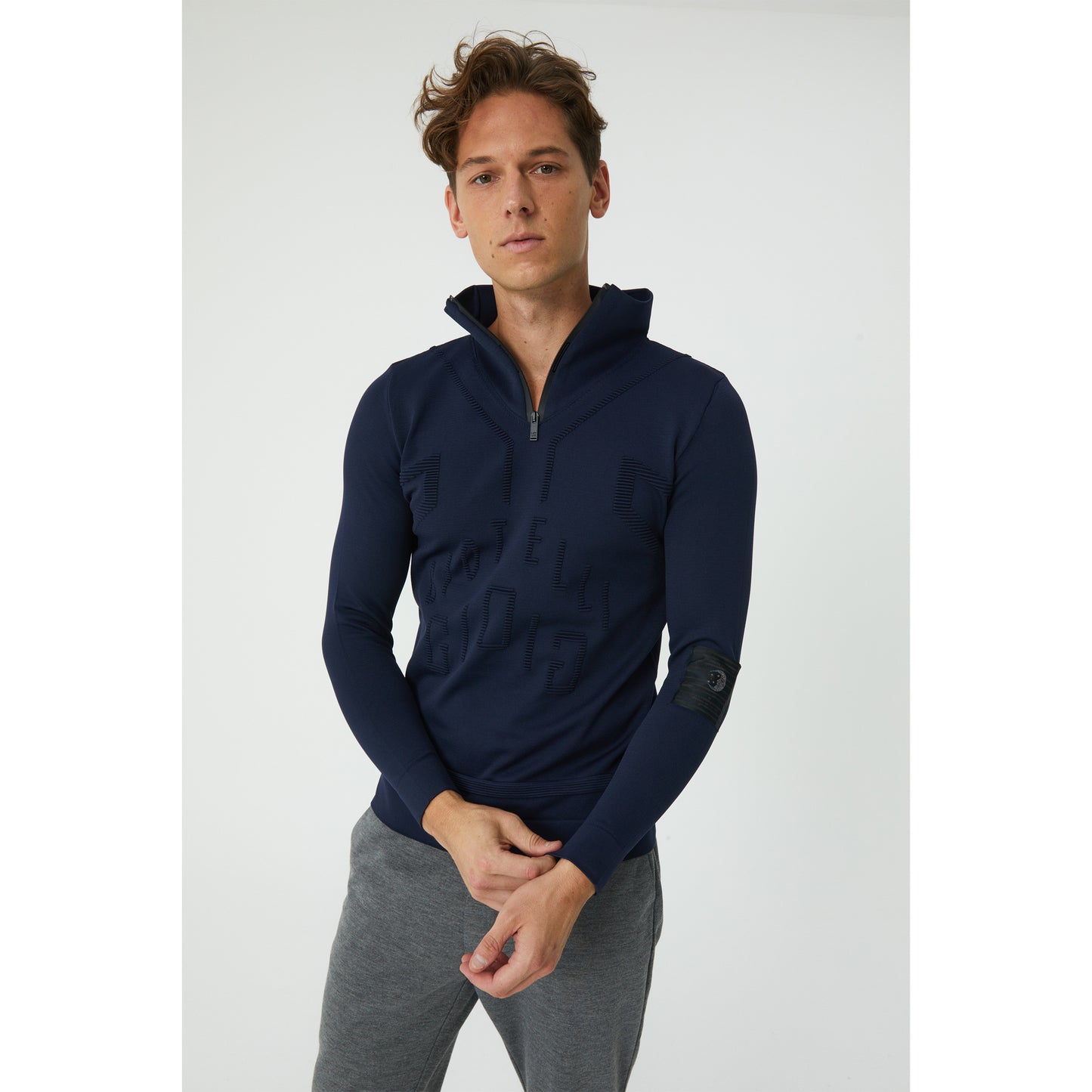 Navy Patterned Half-Zip Sweater