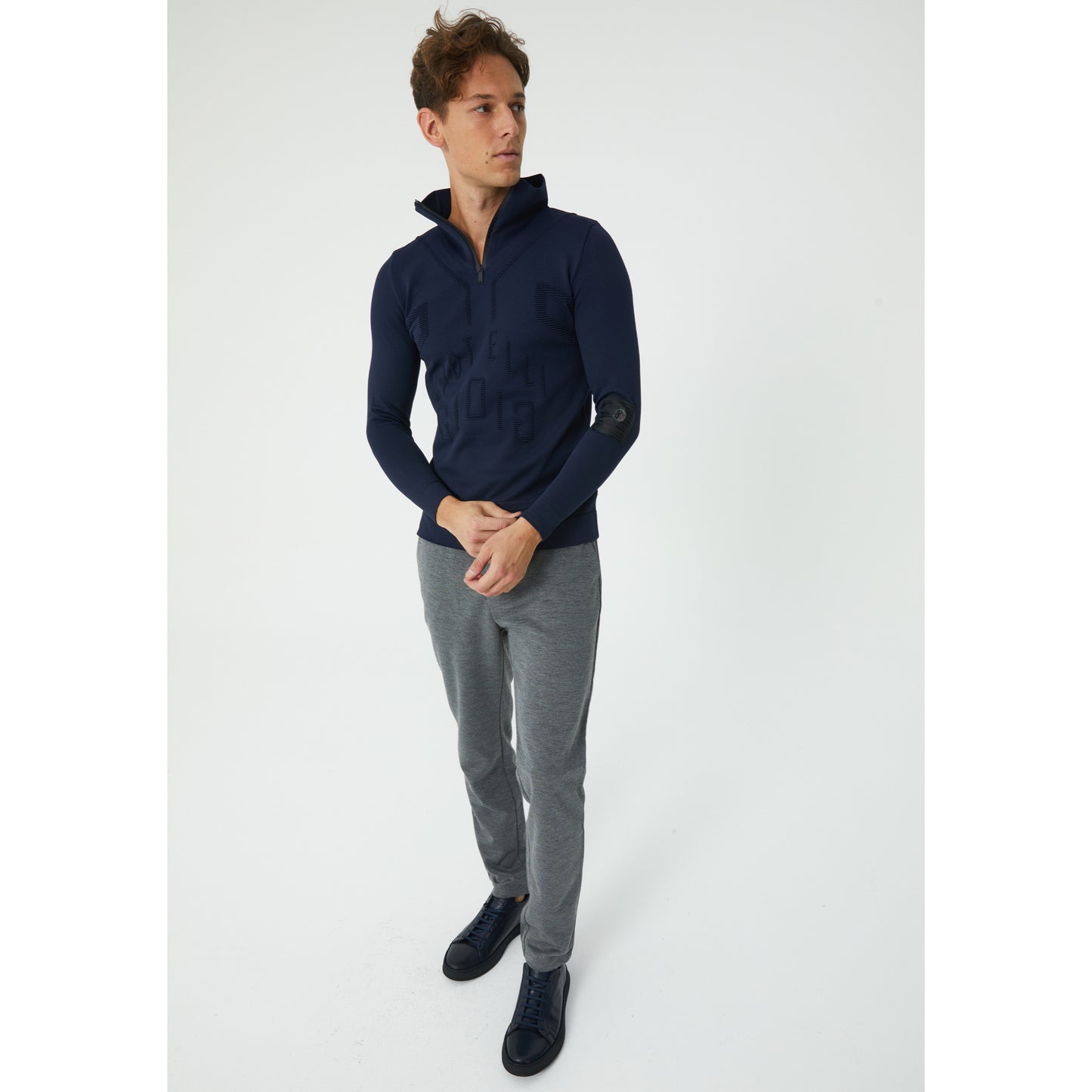 Navy Patterned Half-Zip Sweater