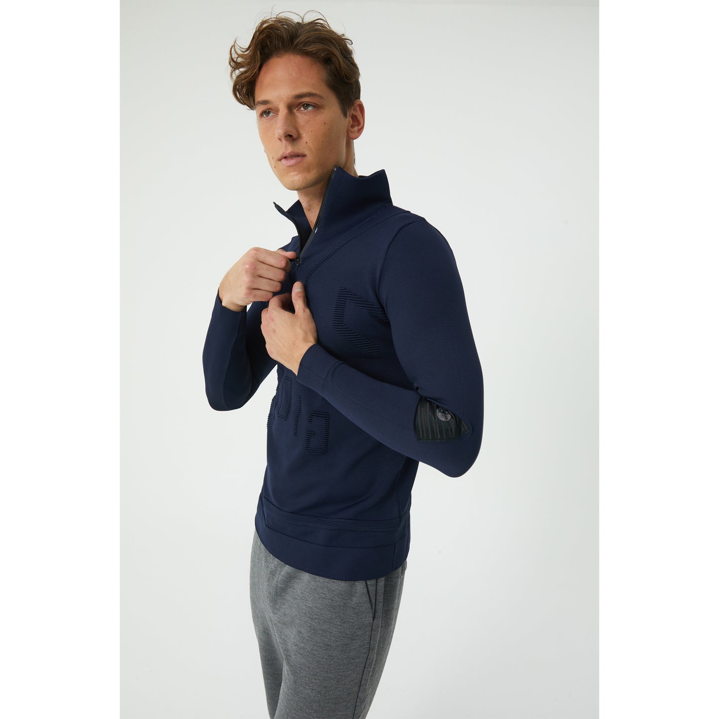 Navy Patterned Half-Zip Sweater
