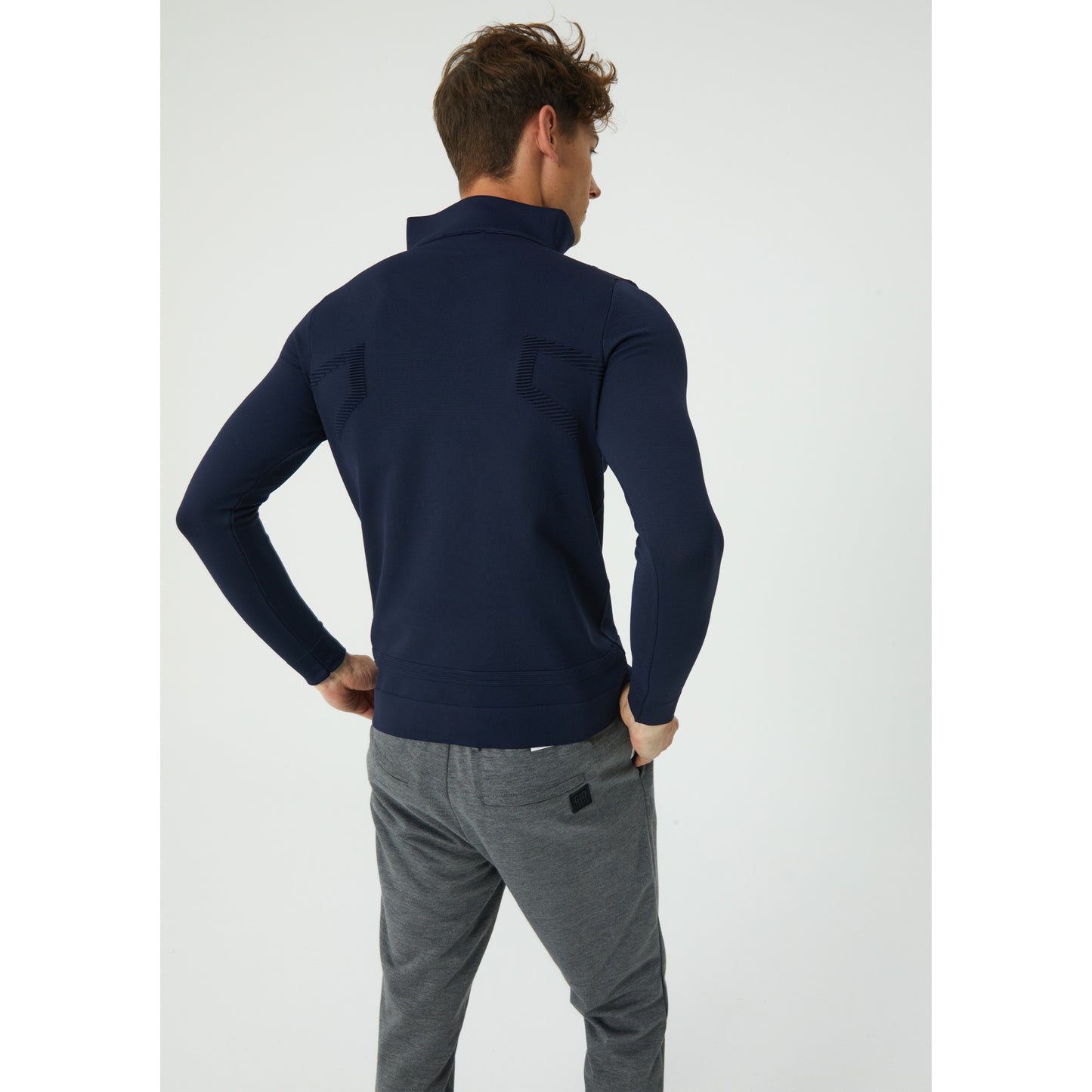 Navy Patterned Half-Zip Sweater
