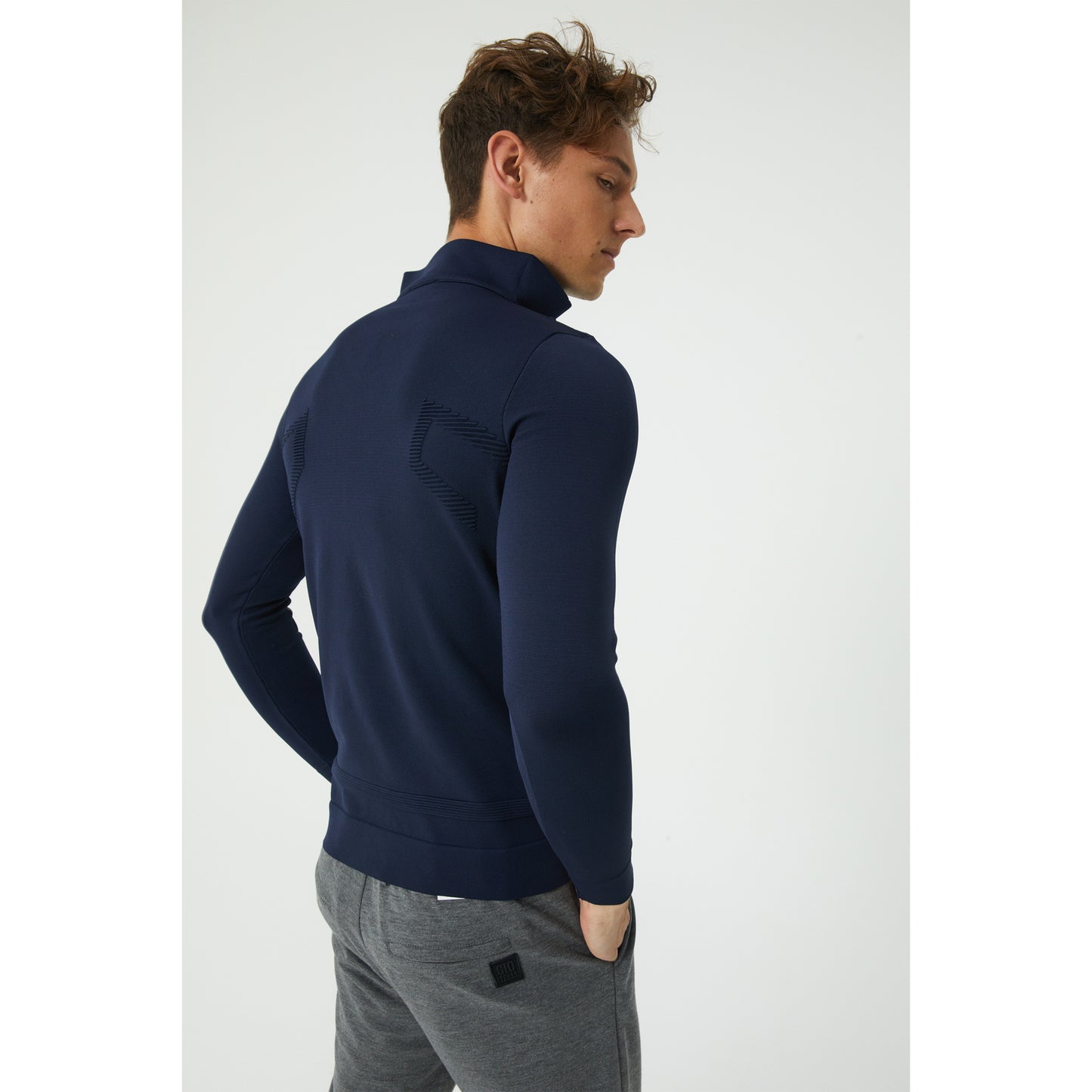 Navy Patterned Half-Zip Sweater