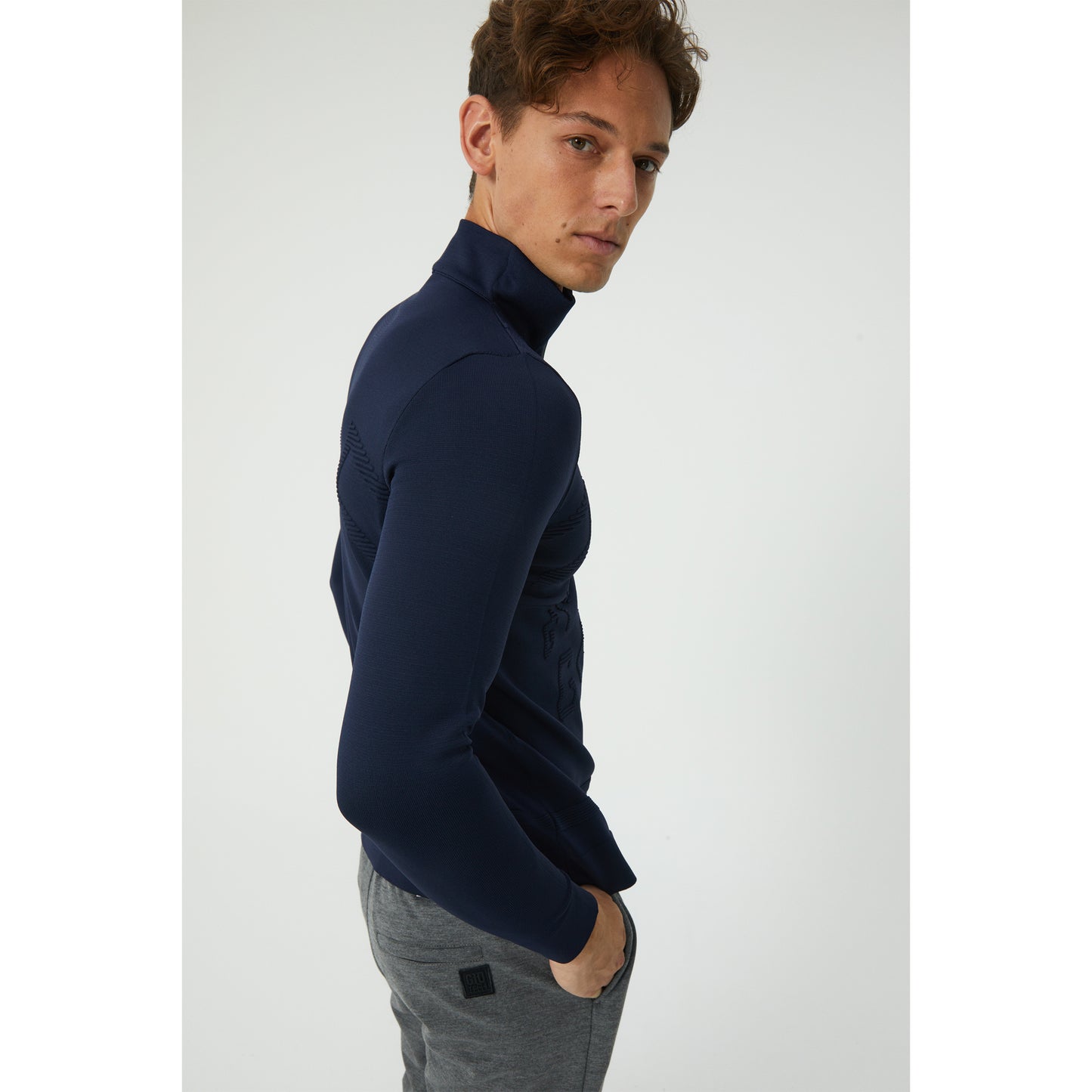 Navy Patterned Half-Zip Sweater