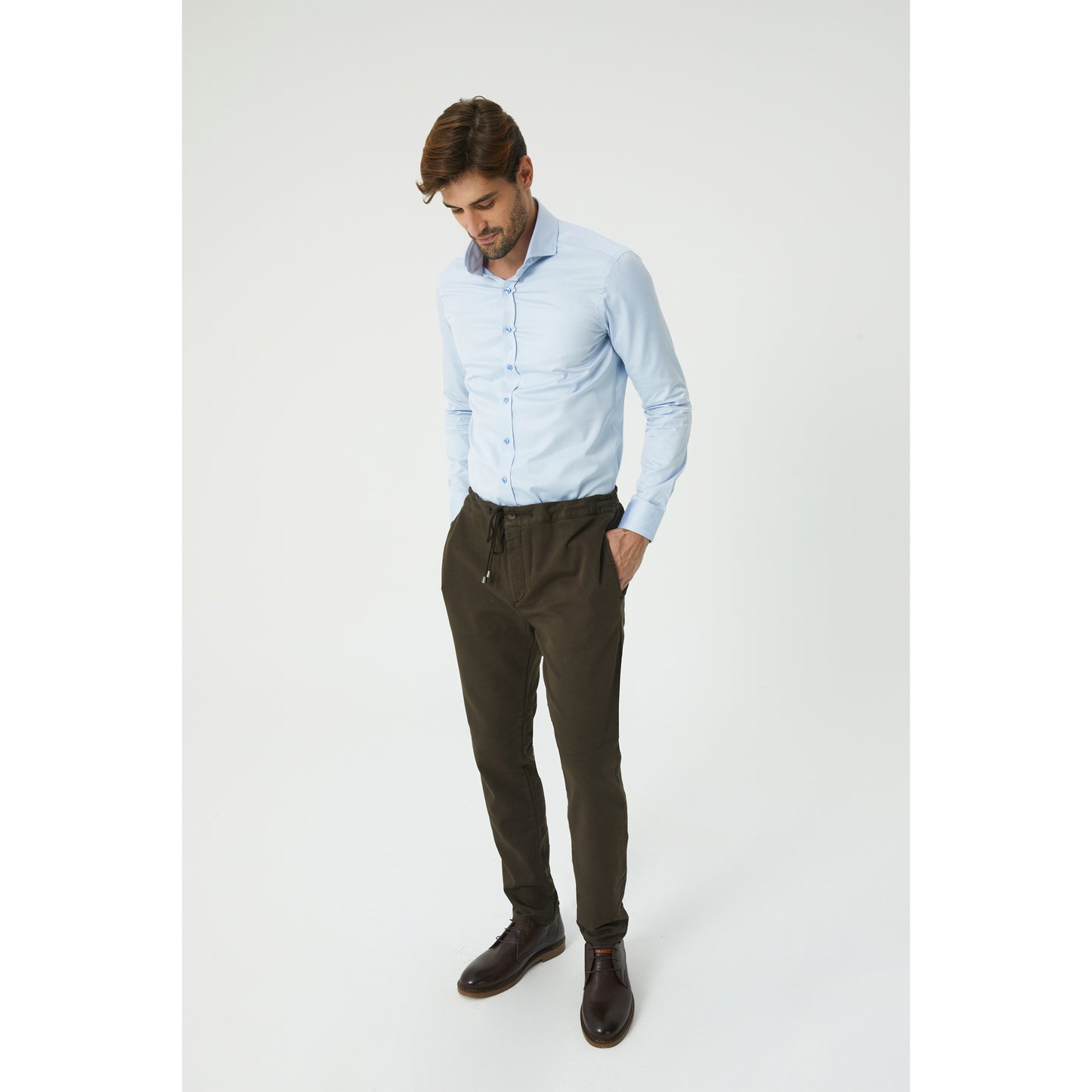 Dark Brown Cotton Drawstring Chinos