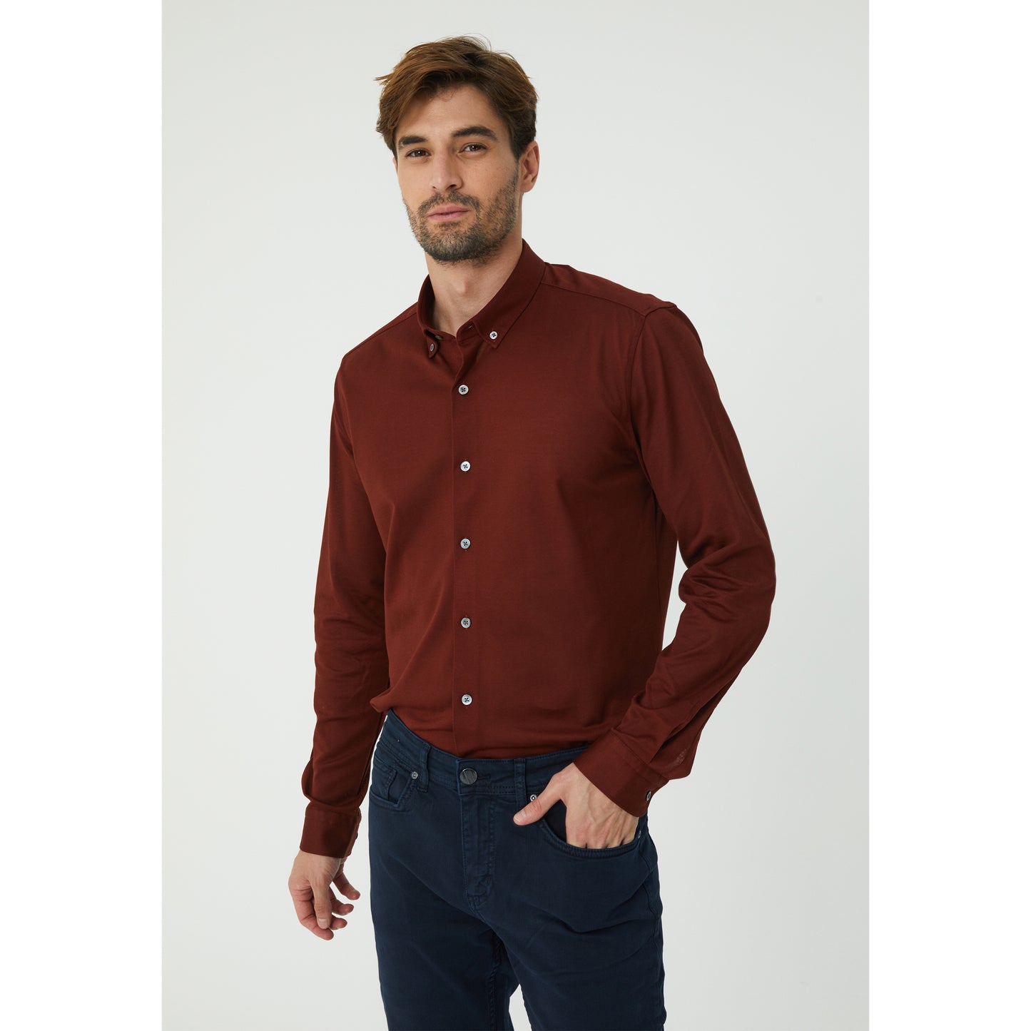 Terracotta Pique Cotton Knit Shirt