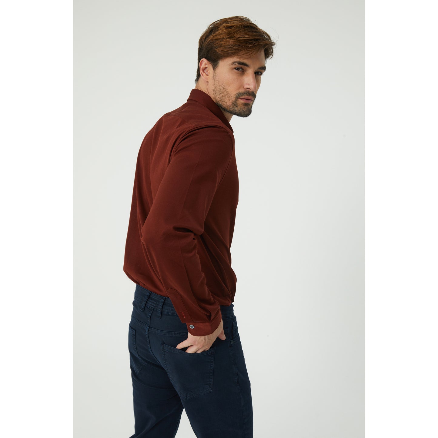 Terracotta Pique Cotton Knit Shirt