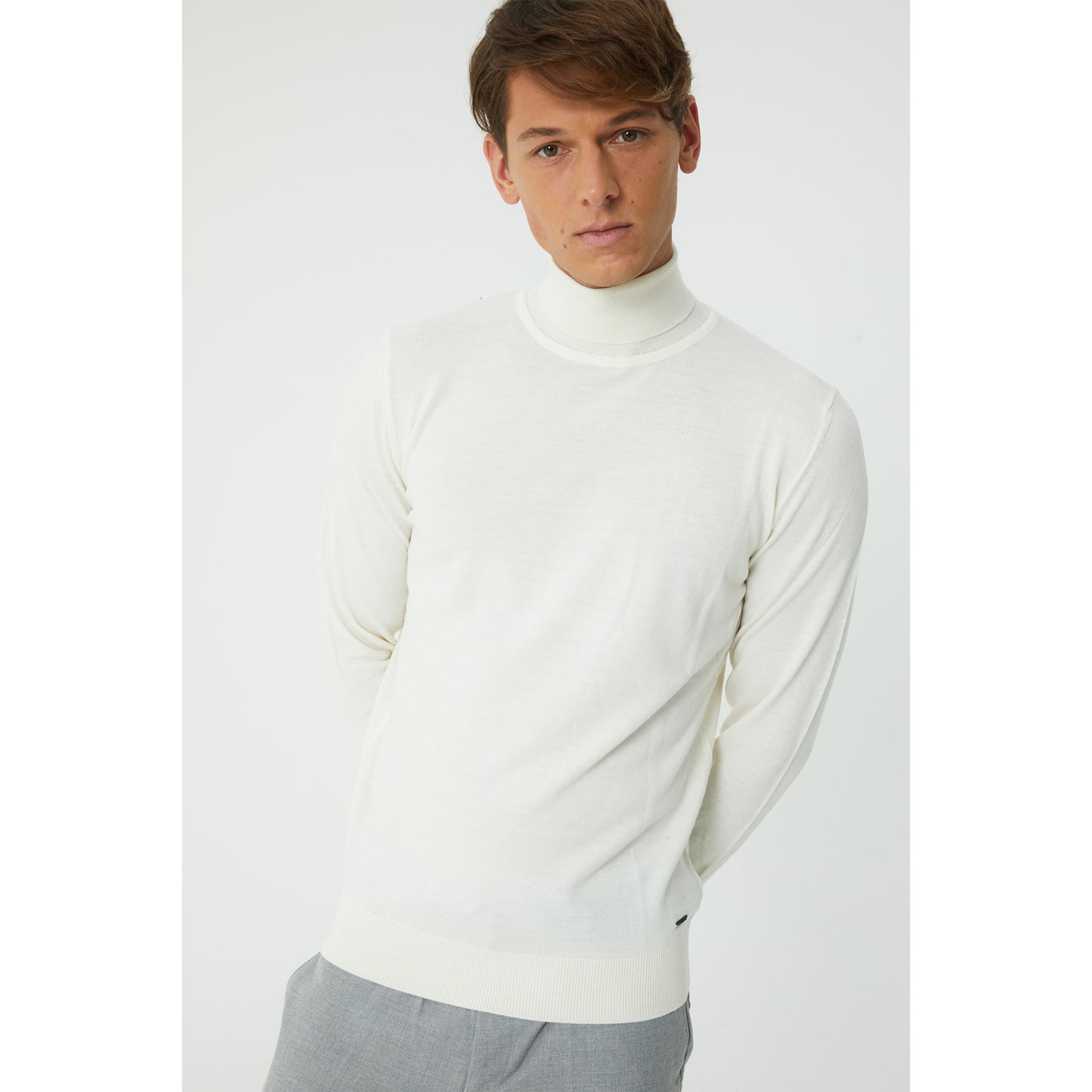 Cream Wool Blend Turtleneck Sweater
