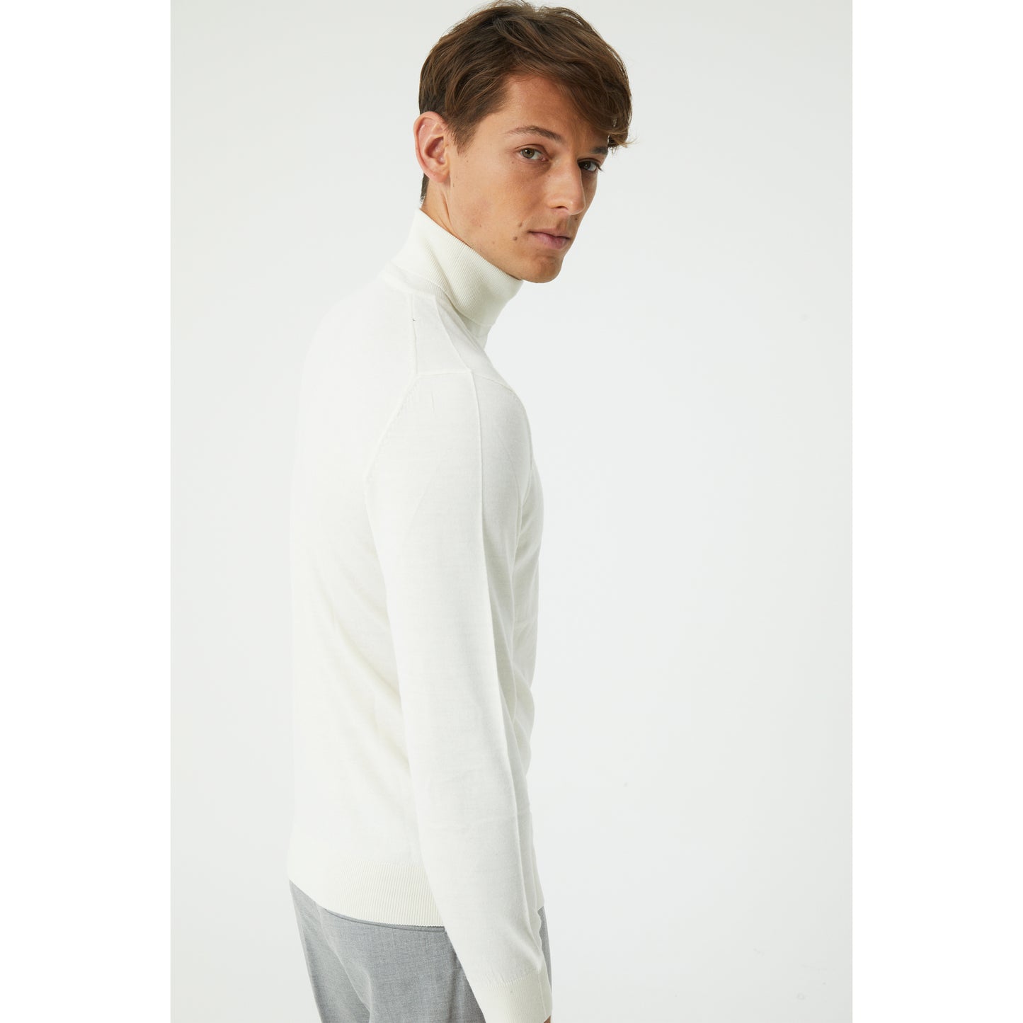 Cream Wool Blend Turtleneck Sweater