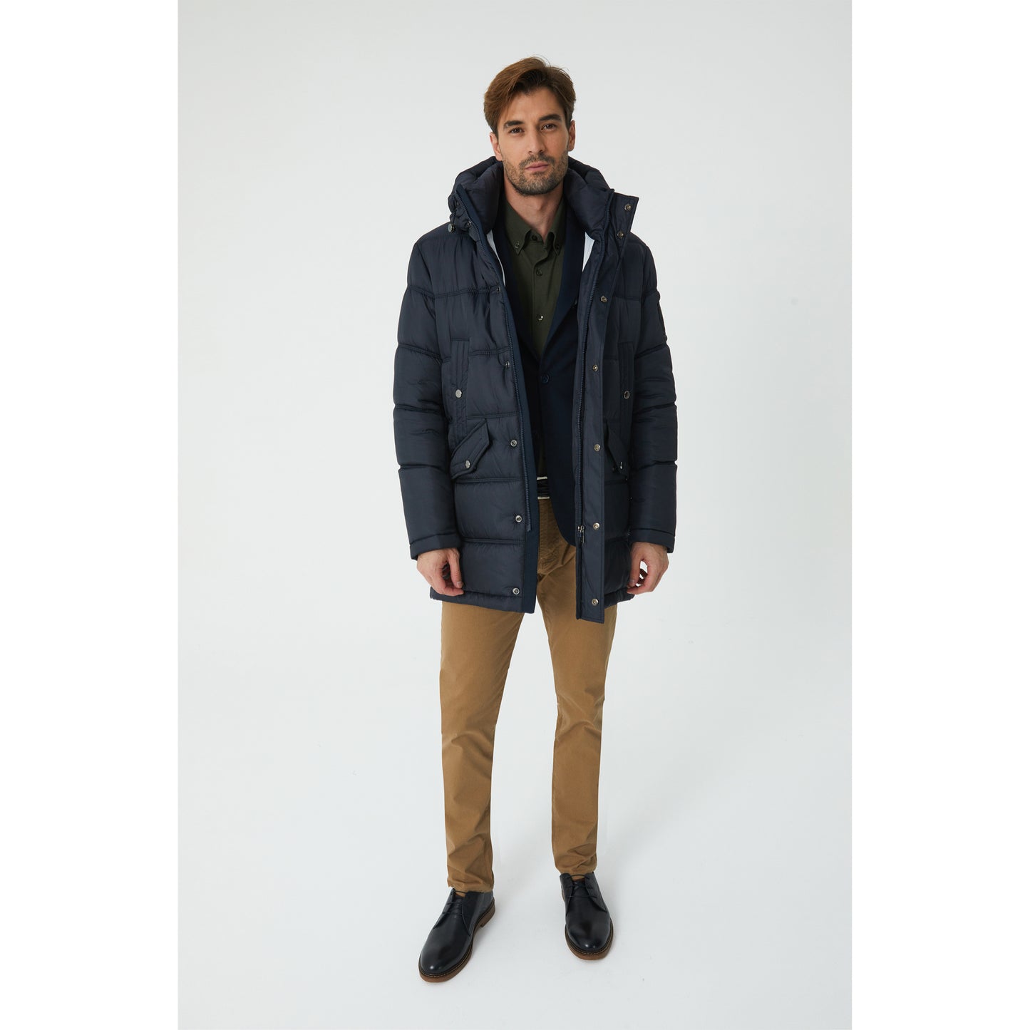 Navy Camel Wool Fill Parka