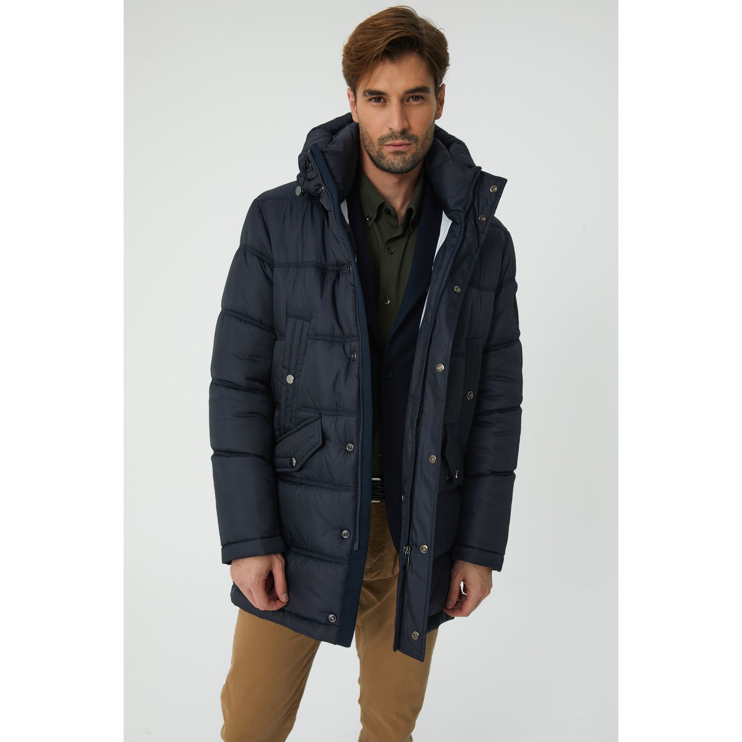 Navy Camel Wool Fill Parka