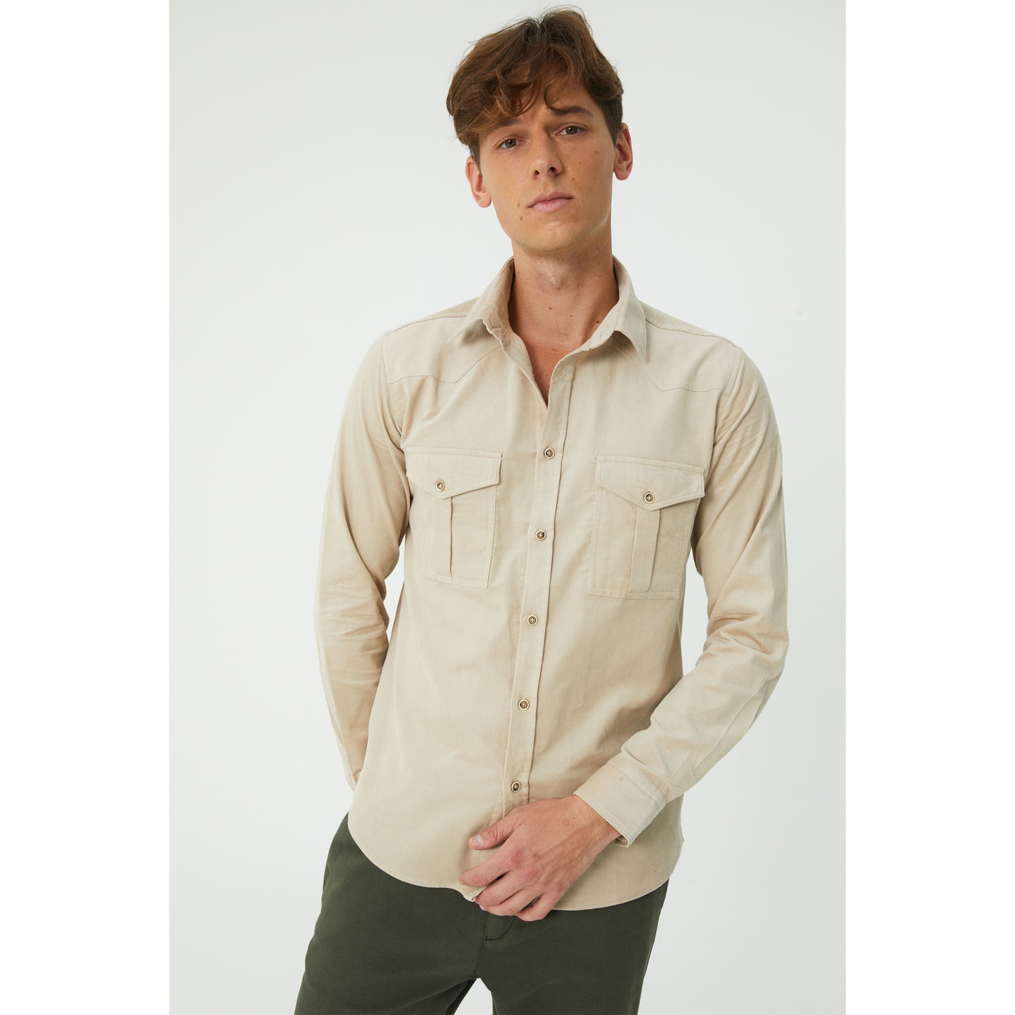 Beige Cotton Corduroy Shirt