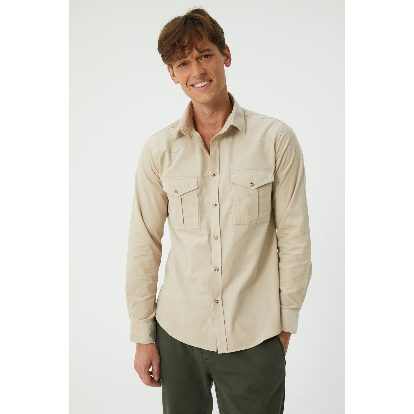 Beige Cotton Corduroy Shirt