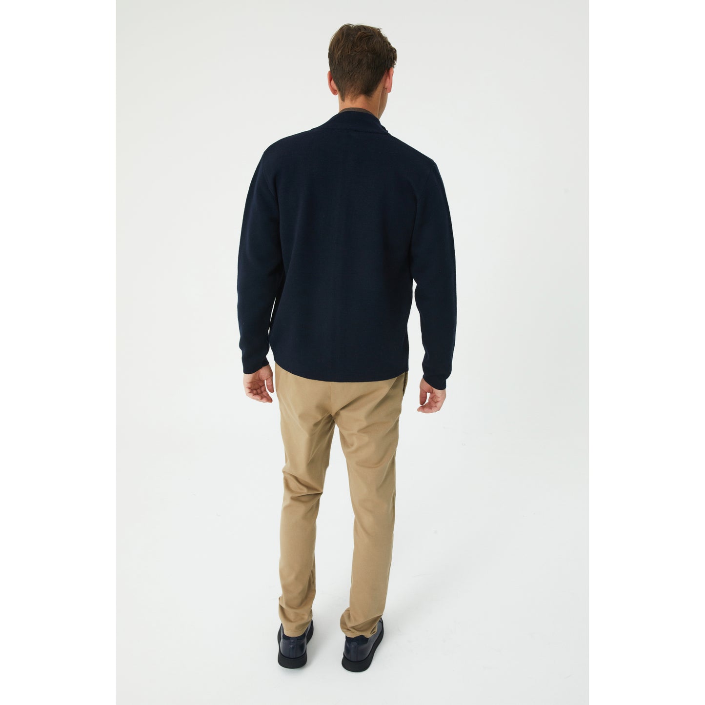 Navy Wool Blend Zip-Up Cardigan