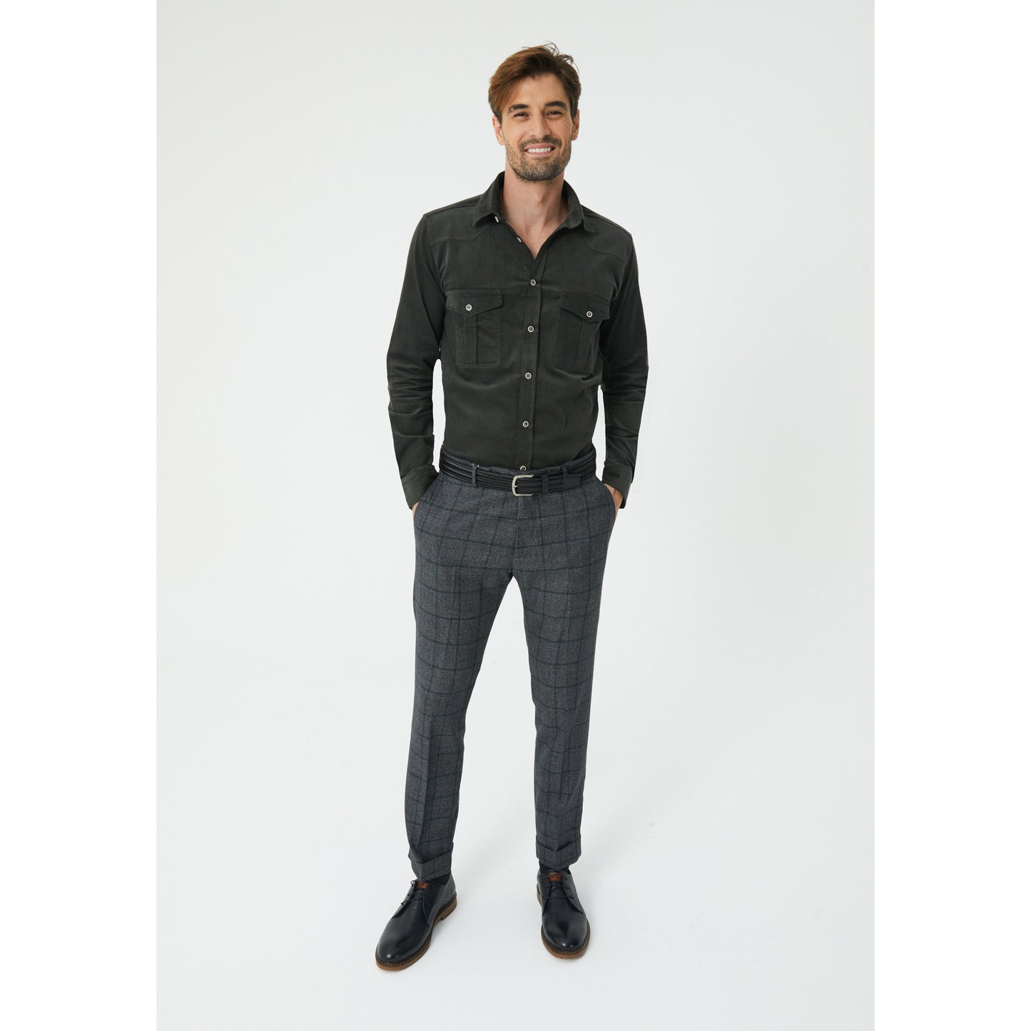 Anthracite Checkered Wool Blend Trousers