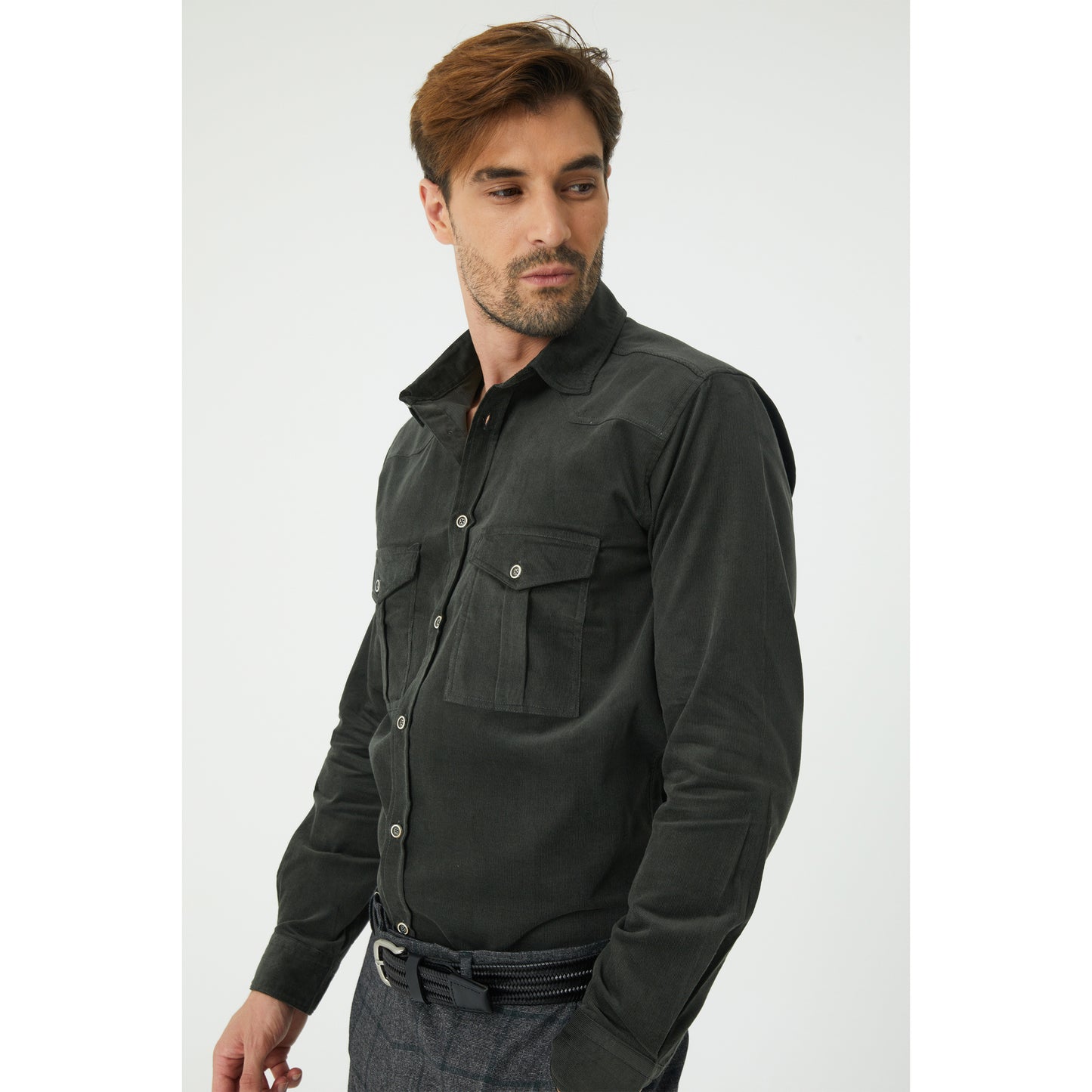 Khaki Cotton Corduroy Shirt