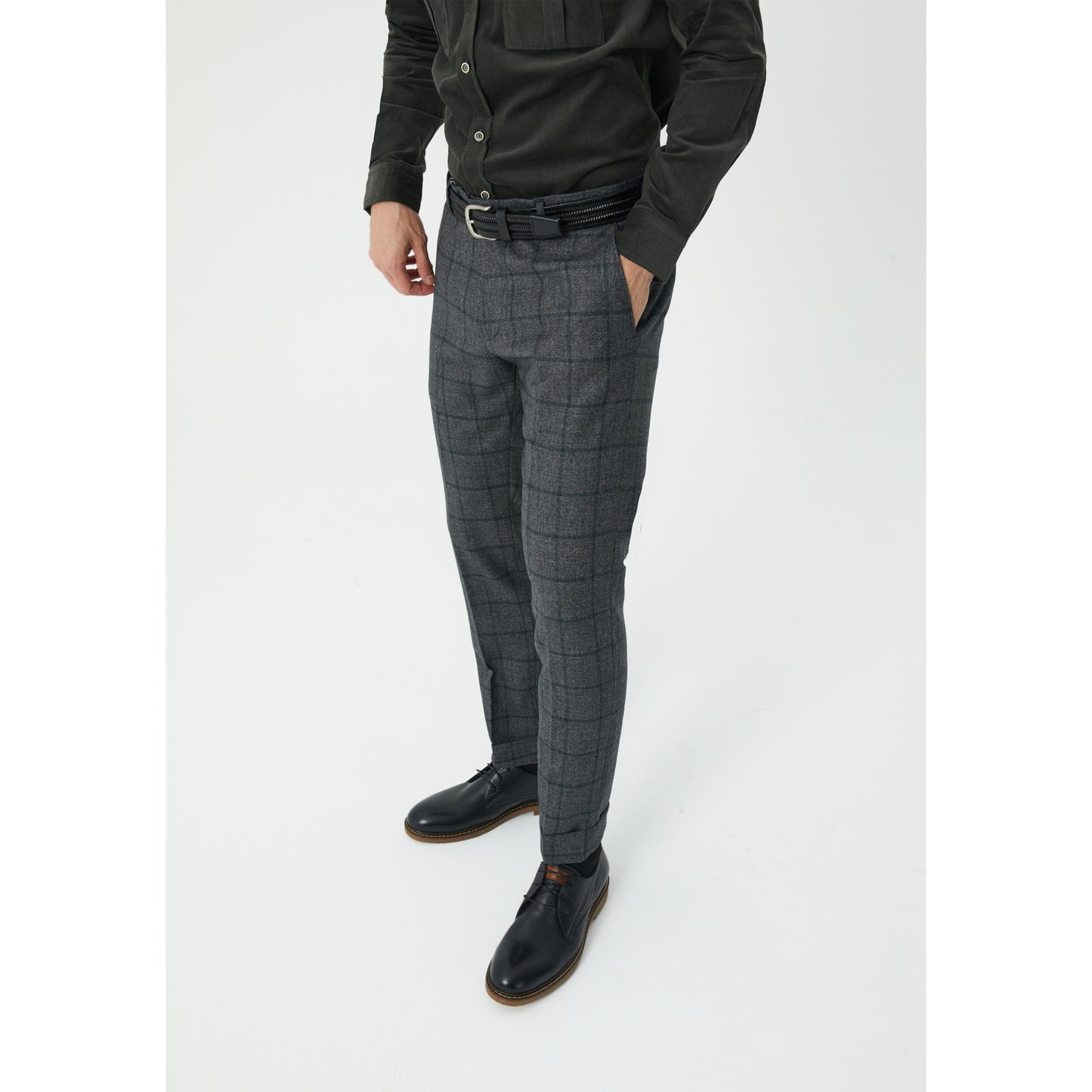 Anthracite Checkered Wool Blend Trousers