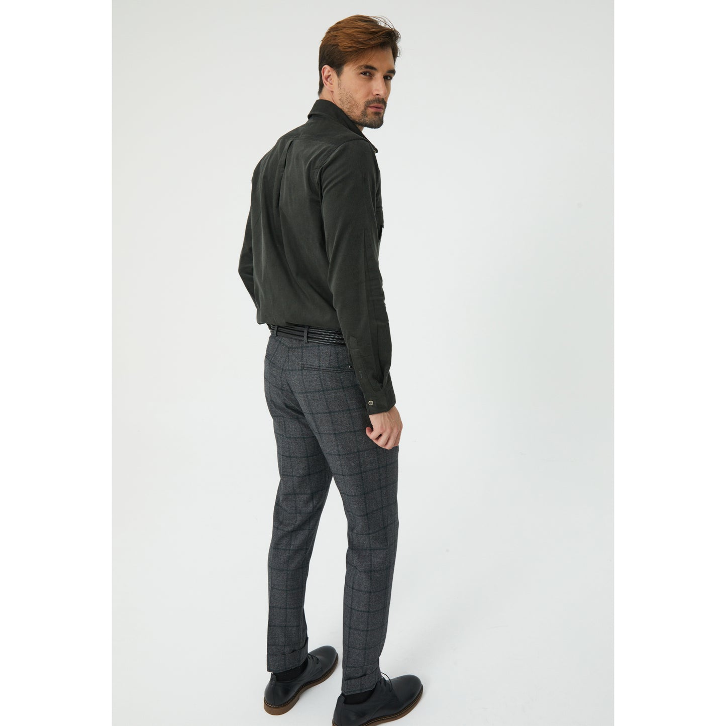 Anthracite Checkered Wool Blend Trousers