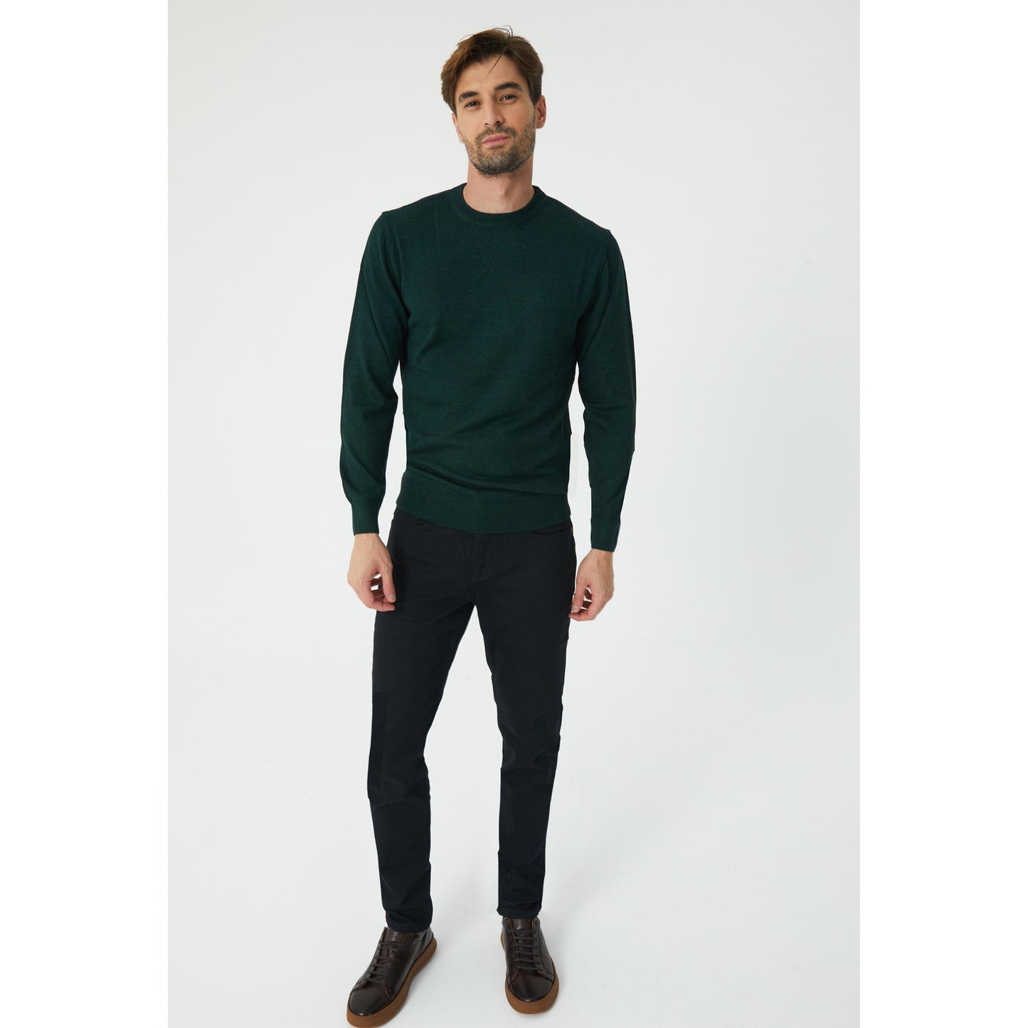 Green Wool Blend Crew Neck Sweater