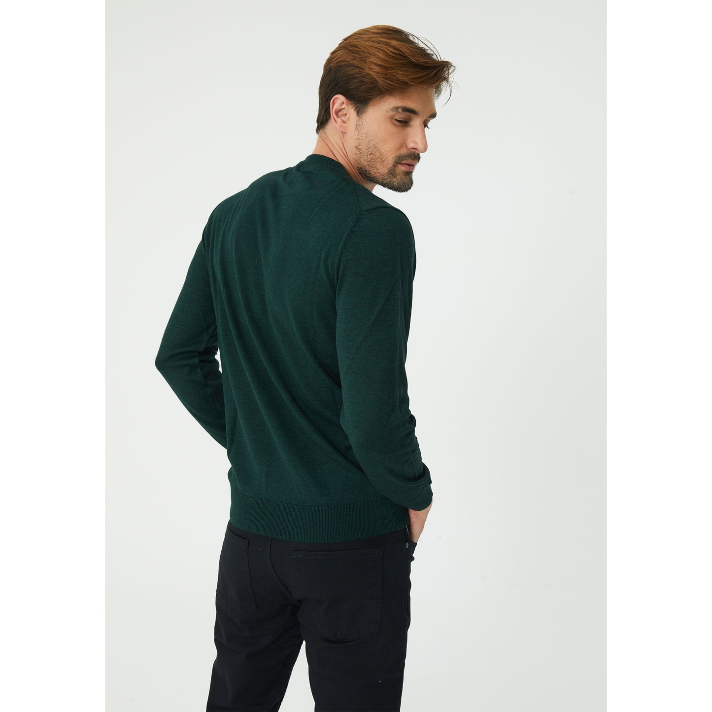 Green Wool Blend Crew Neck Sweater
