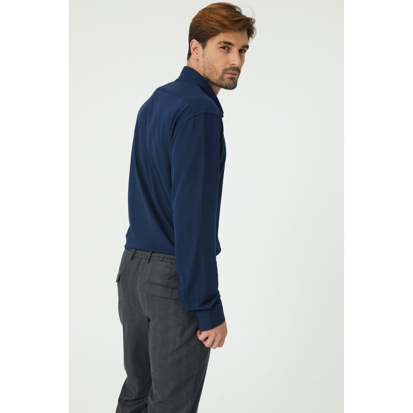 Navy Pique Cotton Knit Shirt