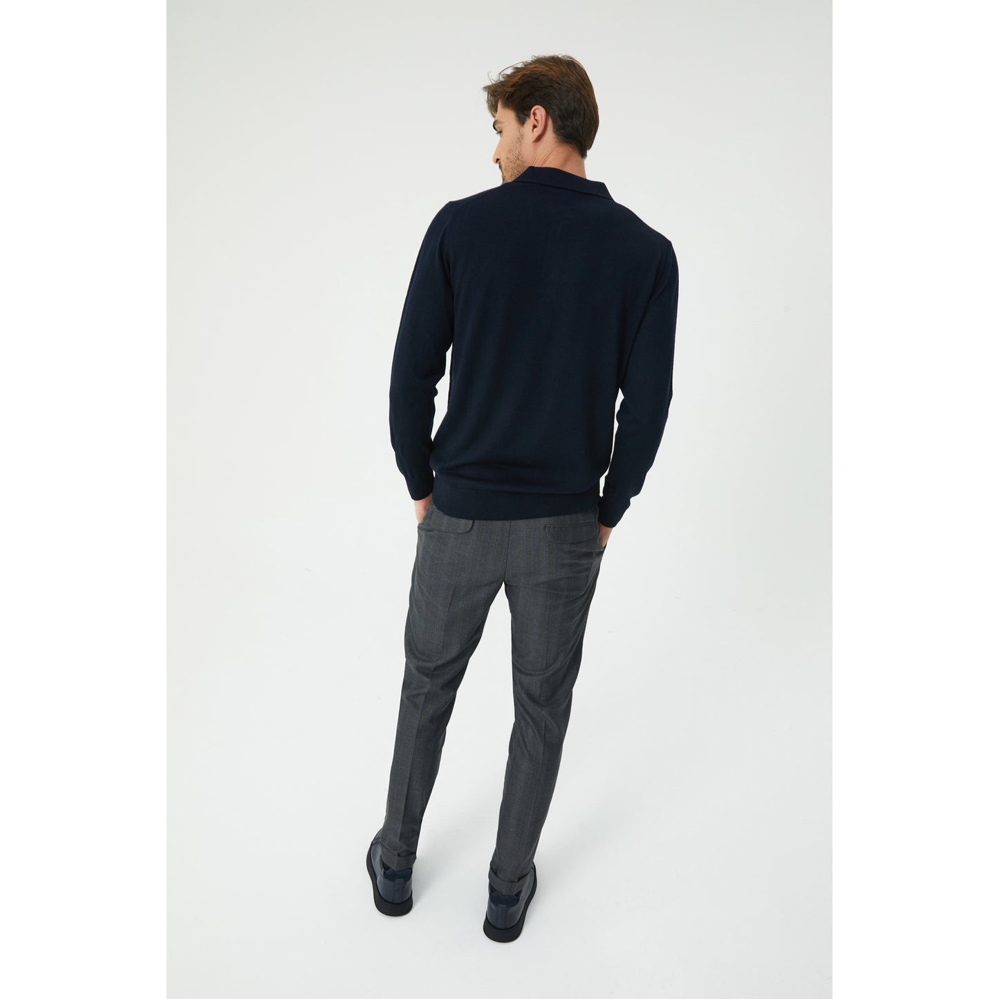 Dark Navy Wool Blend Half-Zip Sweater