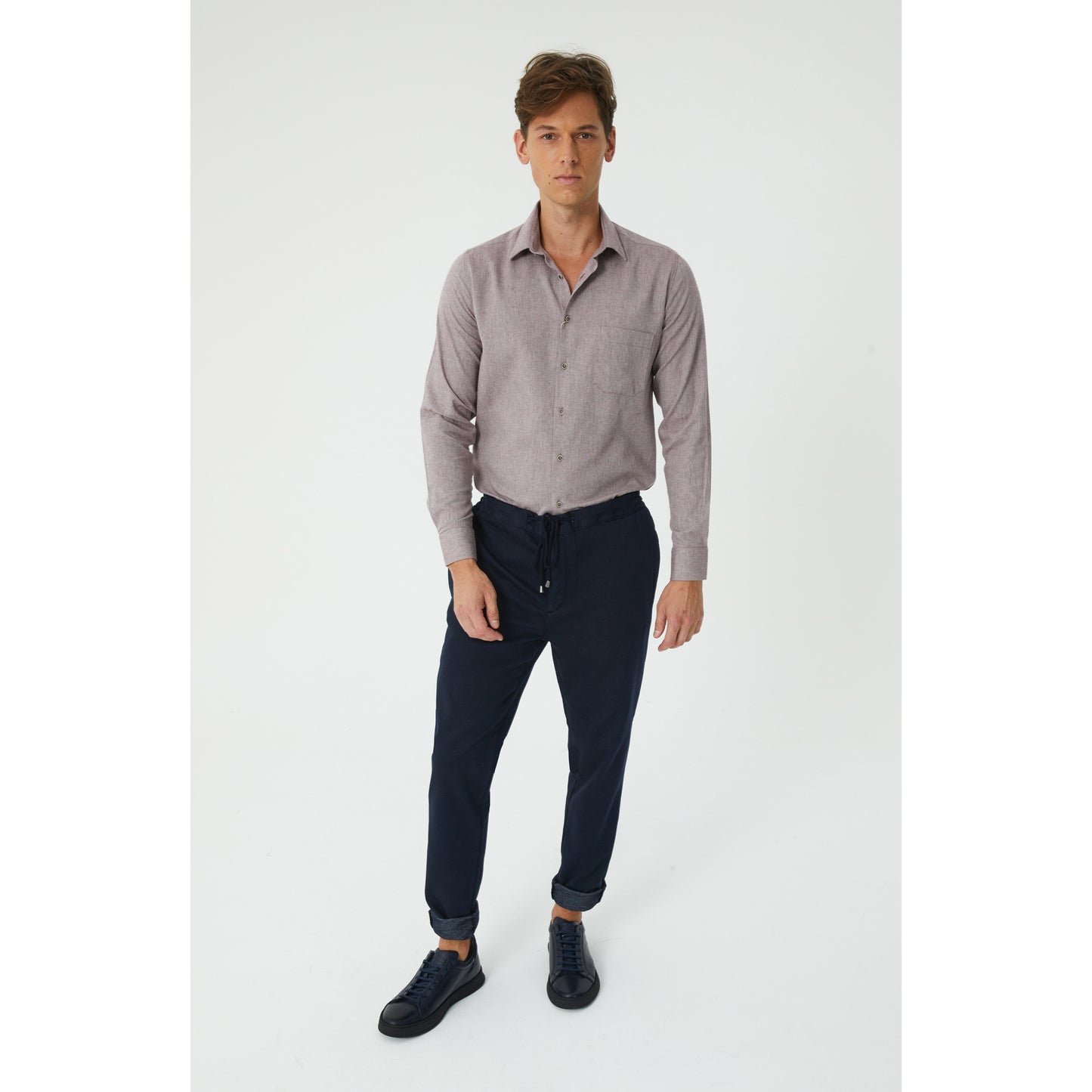 Navy Cotton Drawstring Chinos