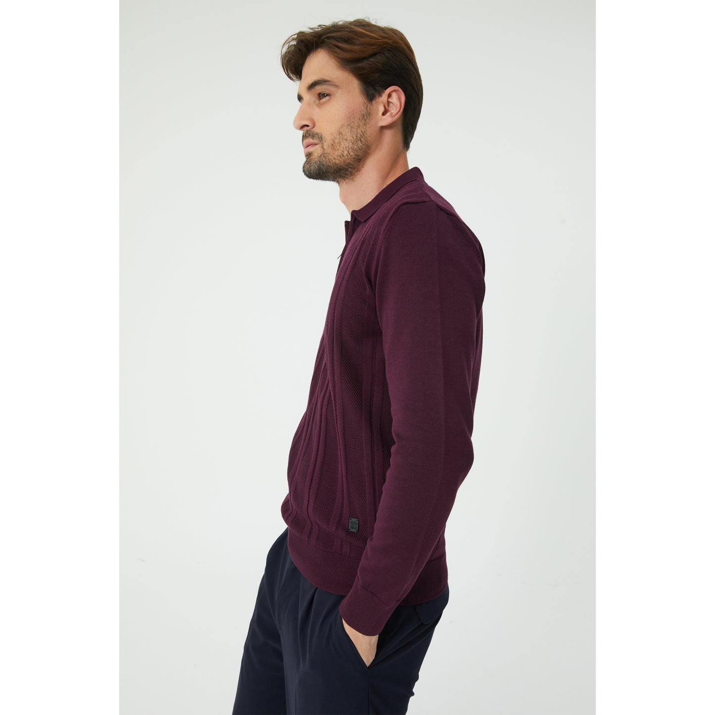 Burgundy Textured Half Zip Sweater